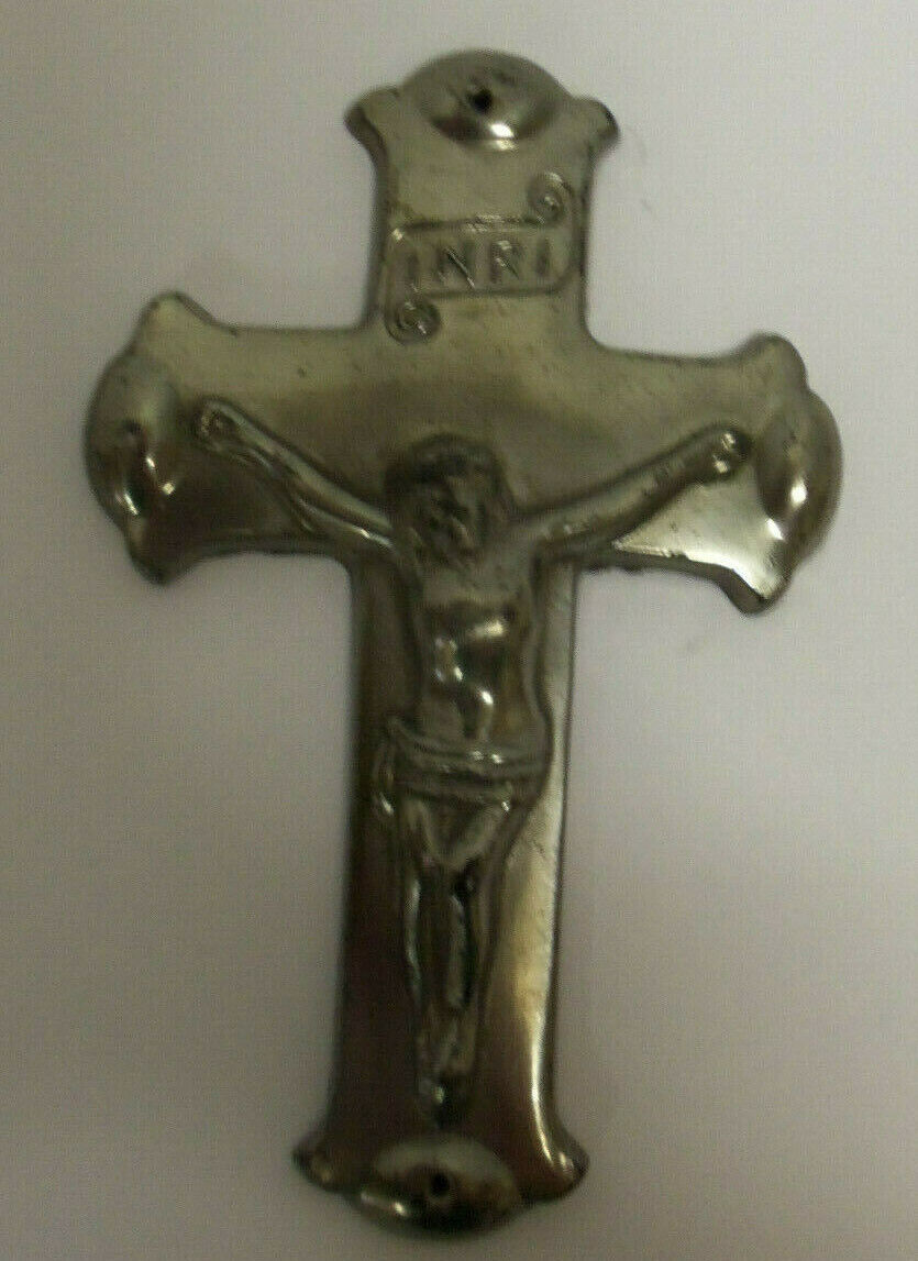 Vintage Pewter Cross With Jesus Christ Crusifix INRI 4 1/4\