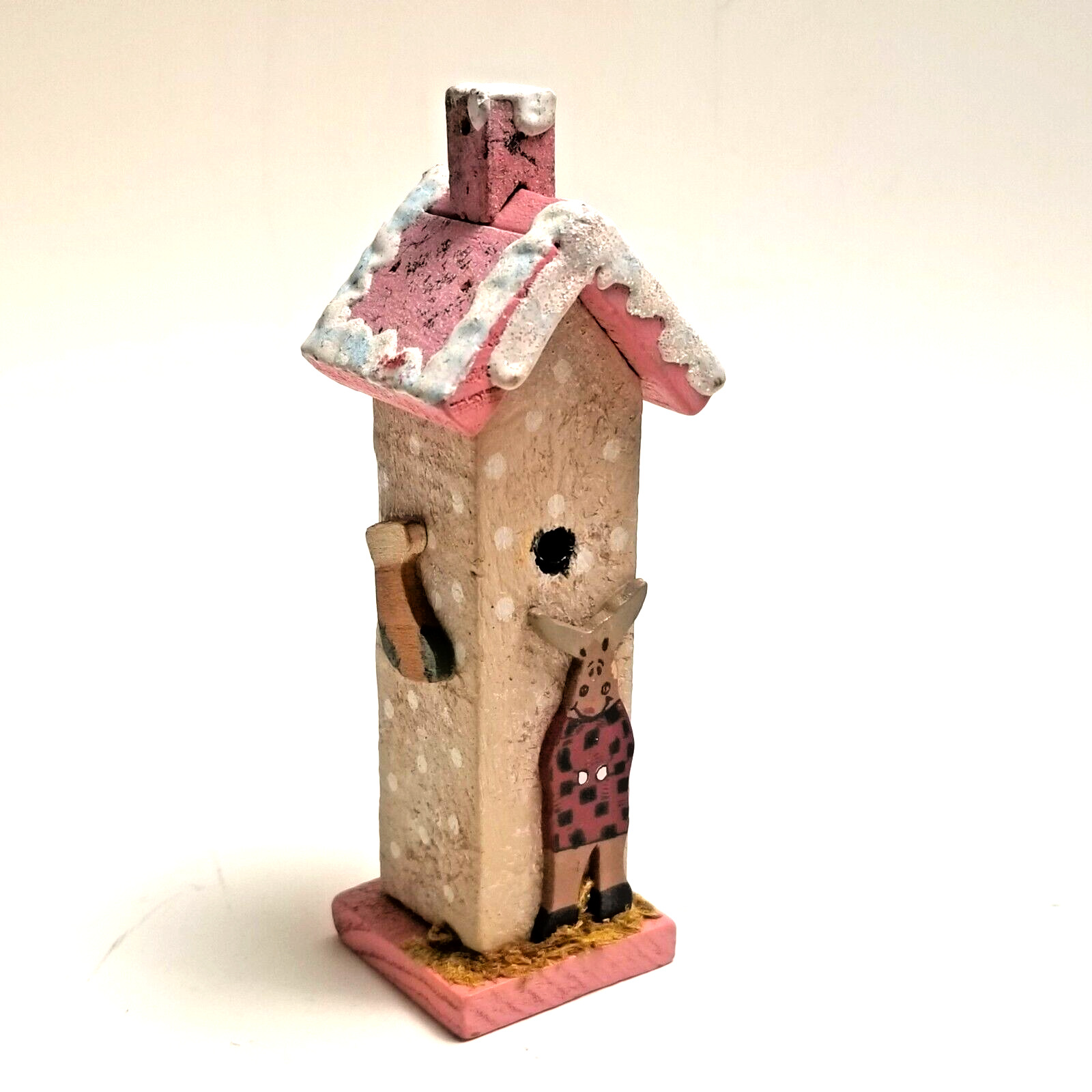 Wooden Christmas House Skinny Moose Pink Wood Holiday Craft 5.5\