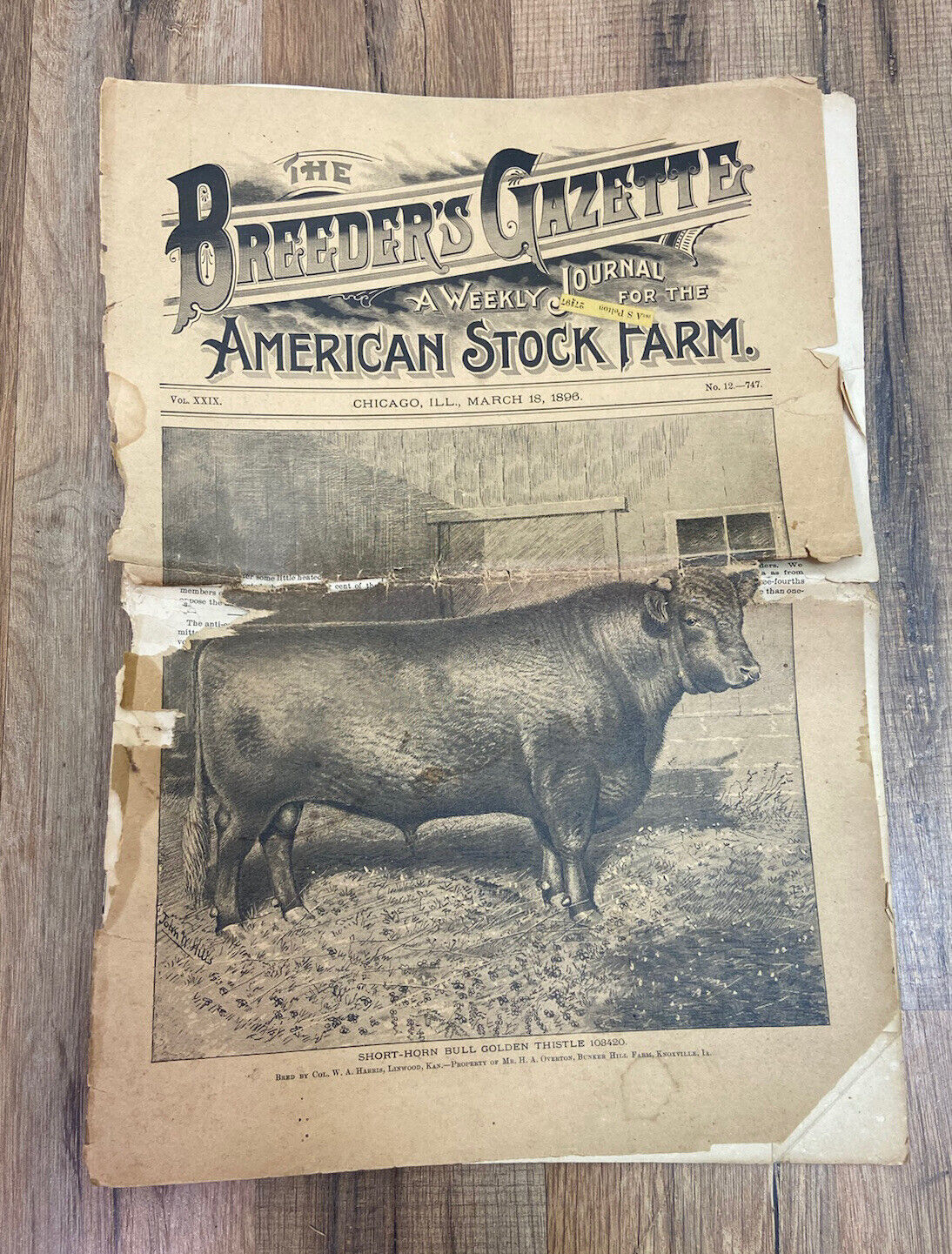 March 18, 1896 The Breeder’s Gazette Weekly Journal American Stock Farm Antique