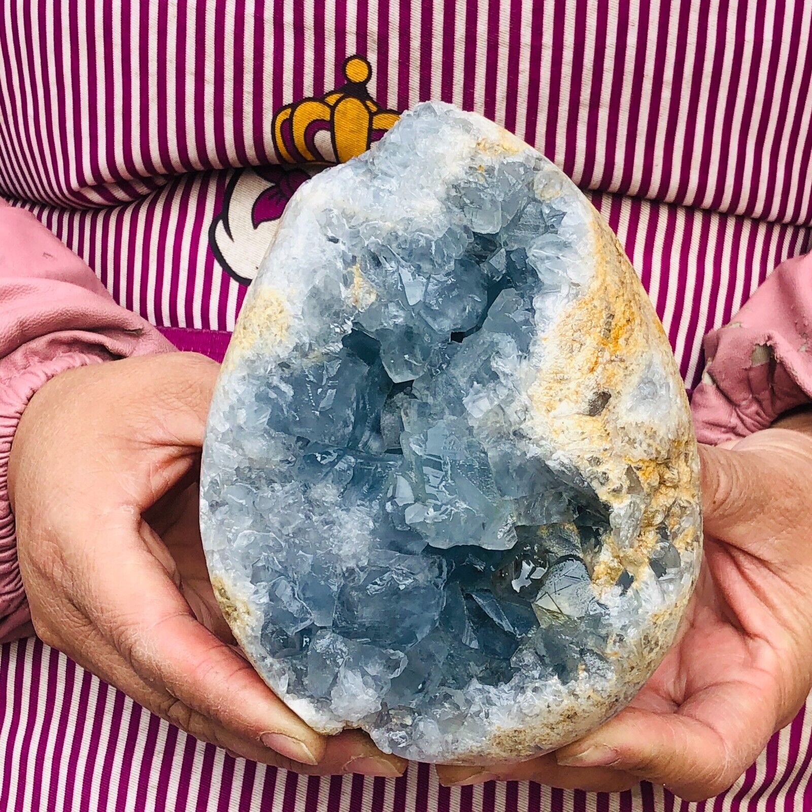 4.04LB Natural Beautiful Blue Celestite Crystal Geode Cave Mineral Specimen