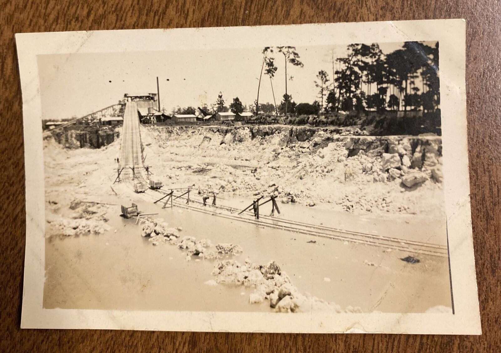 Vintage 1920s Lime Pit Mining Carts Tracks Buildings Florida? Real Photo P3g19