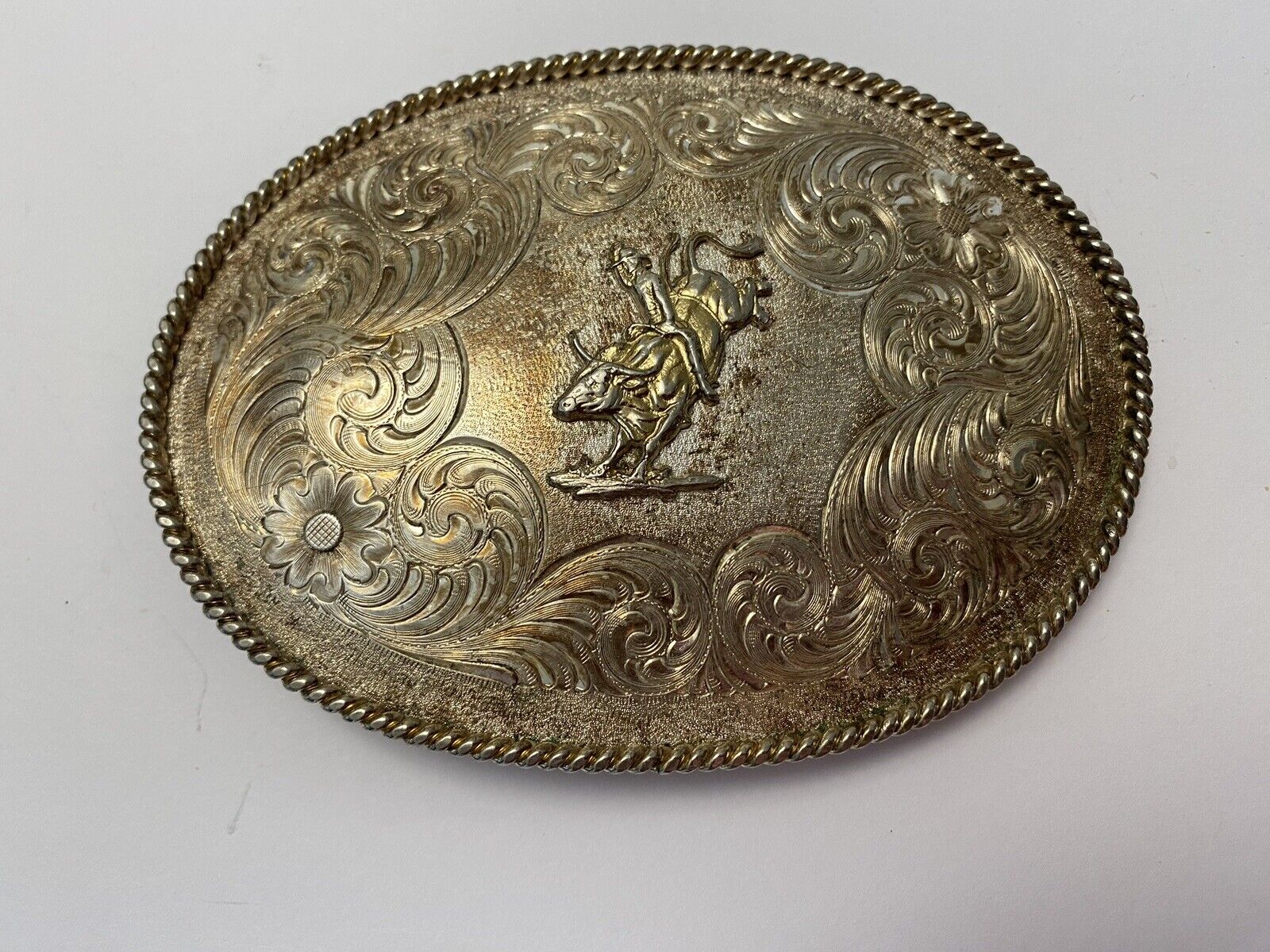 Montana Silversmith Silver And Goldtone Bull Rider Belt Buckle Vintage Western 