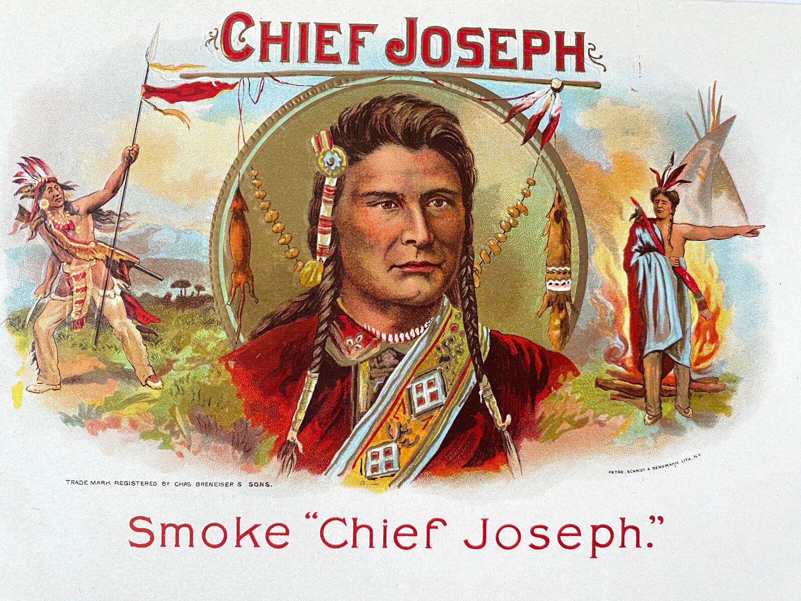1884 Vintage Chief Joseph Inner Cigar Label Nez-Perce First Amer. Indian Chief