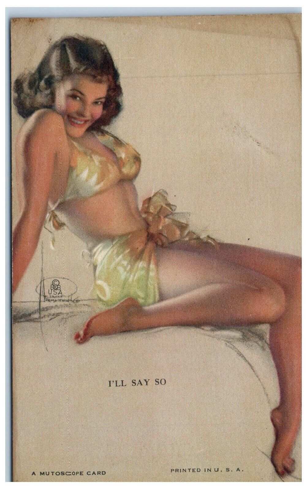 c1950's Mutoscope Pretty Follies Girl Sexy I'll Say So Exhibit Arcade Card