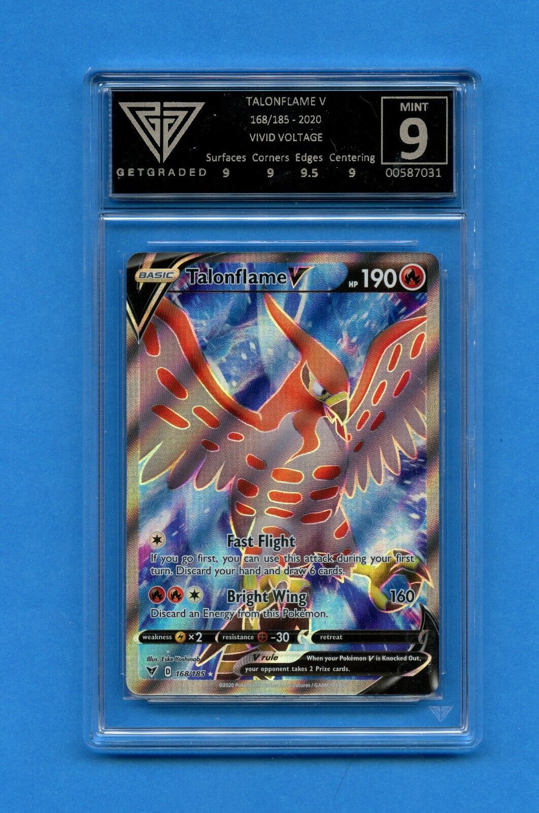 Graded Pokemon Card Talonflame V Vivid Voltage Get Graded Mint 9 168/185 ref101
