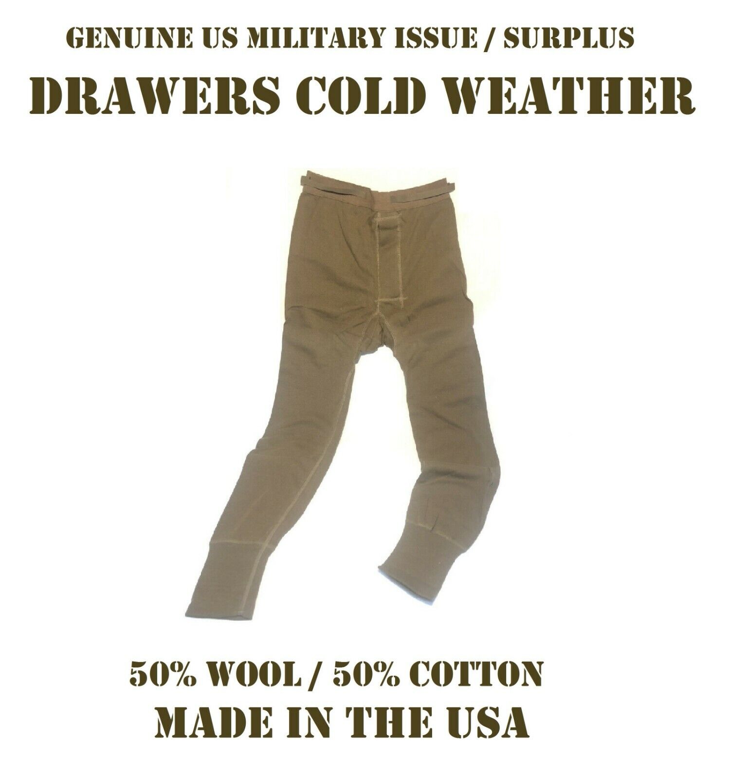 US MILITARY EARLY ECWCS THERMAL DRAWERS COLD WEATHER MEN\'S XS 50/50 COTTON WOOL