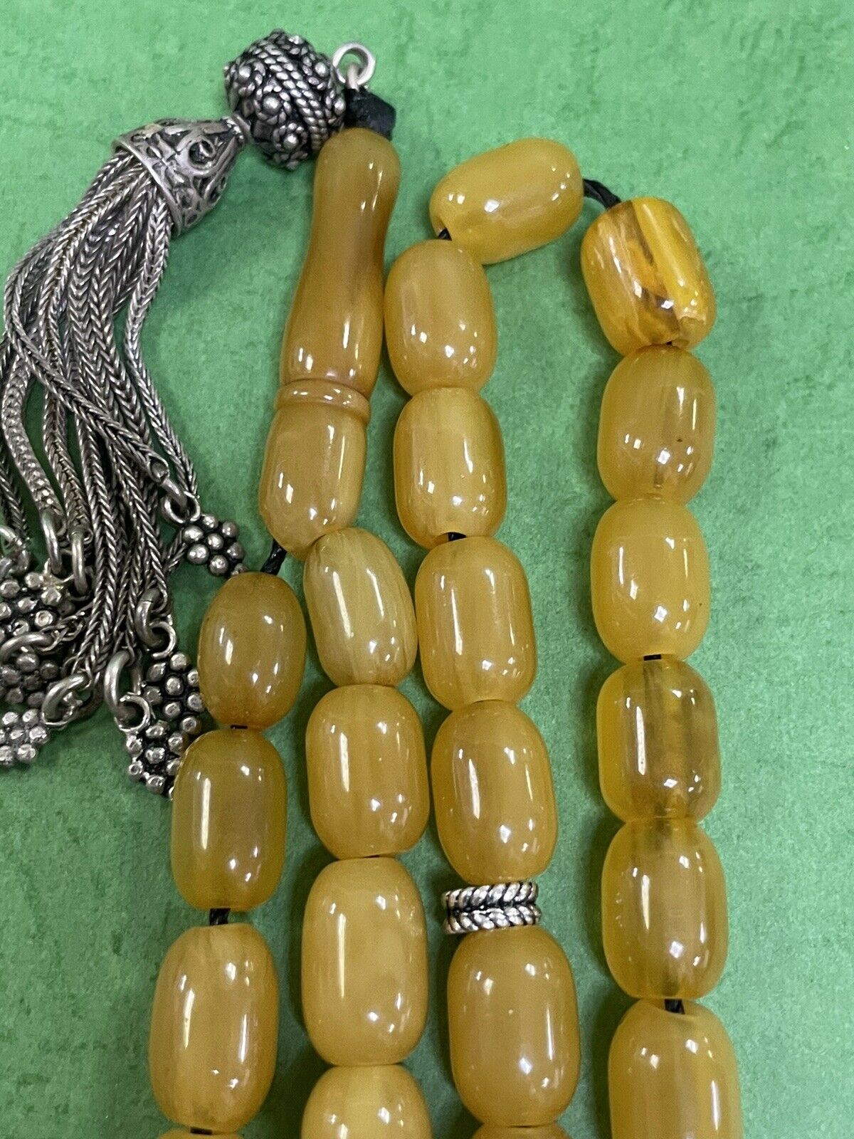 Antique Miscky Butter scotch Yellow Amber bakelite islamic  prayer 33 beads 36g