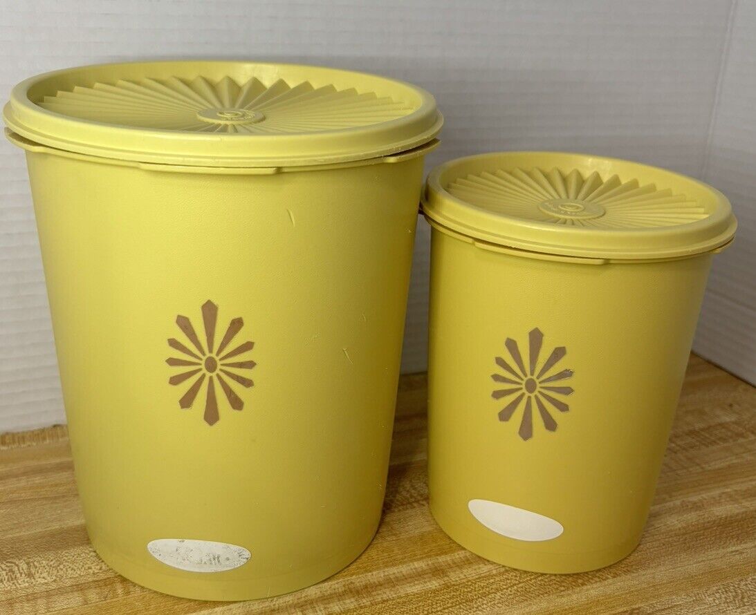 Vintage Tupperware Harvest Yellow 2 Piece Canister Set With Lids