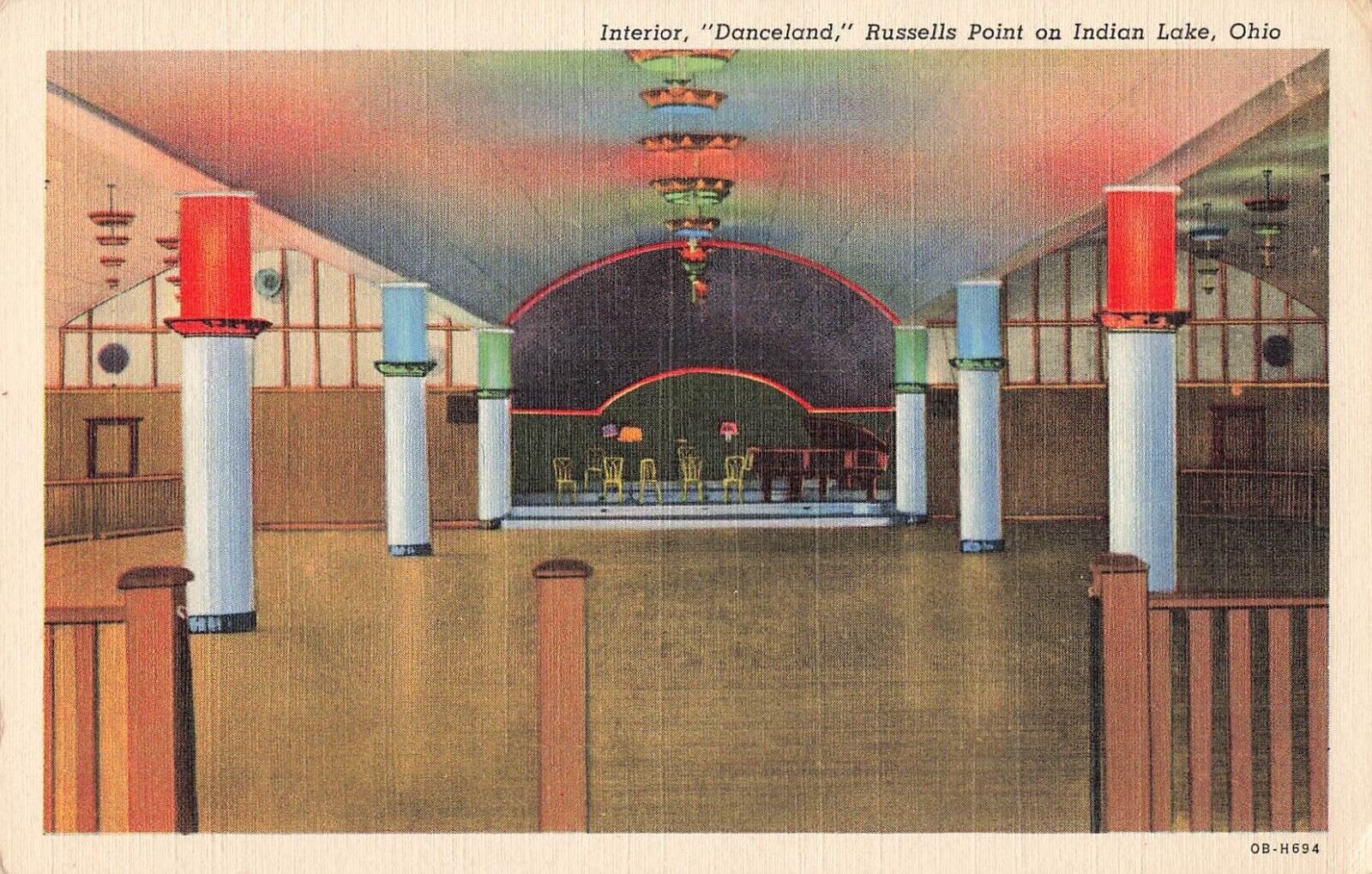 Russells Point, Ohio Postcard Interior Danceland on Indian Lake c 1940  OH6