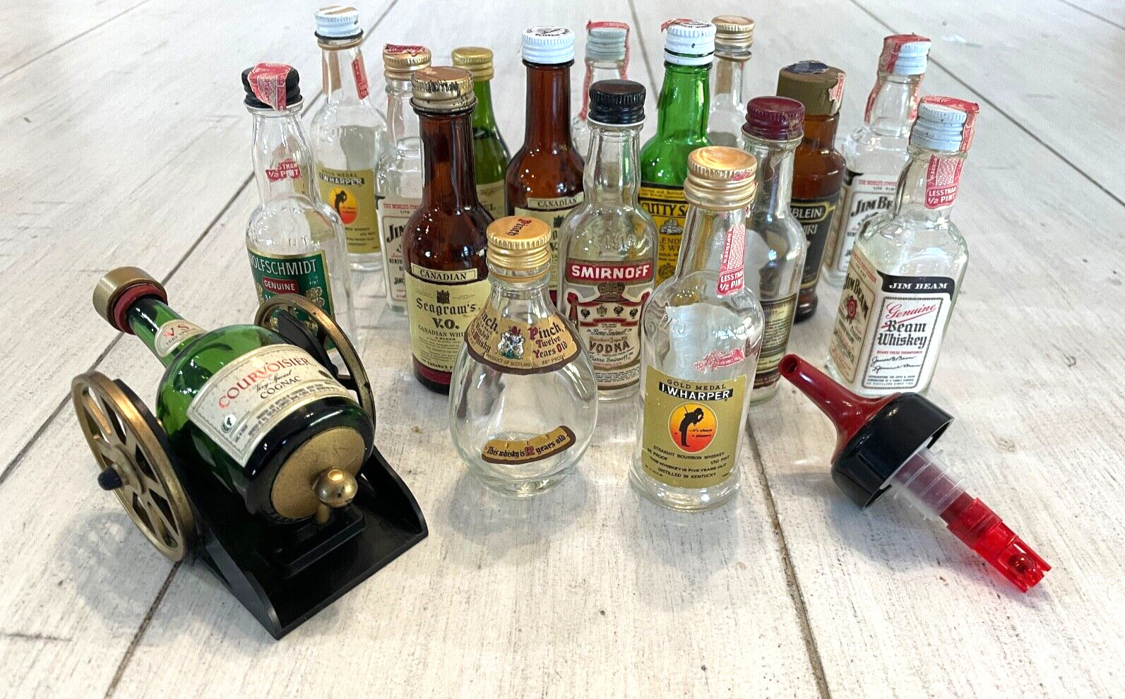Lot of 17 Vintage Spirits Mini Glass Liquor Bottles Whisky Bar Decor- EMPTY