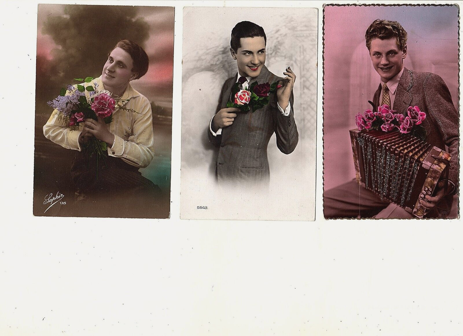 (5) Real Photo Postcard RPPC Lot of 5 Kitch -Tinted Androgynous Men Gay Interest