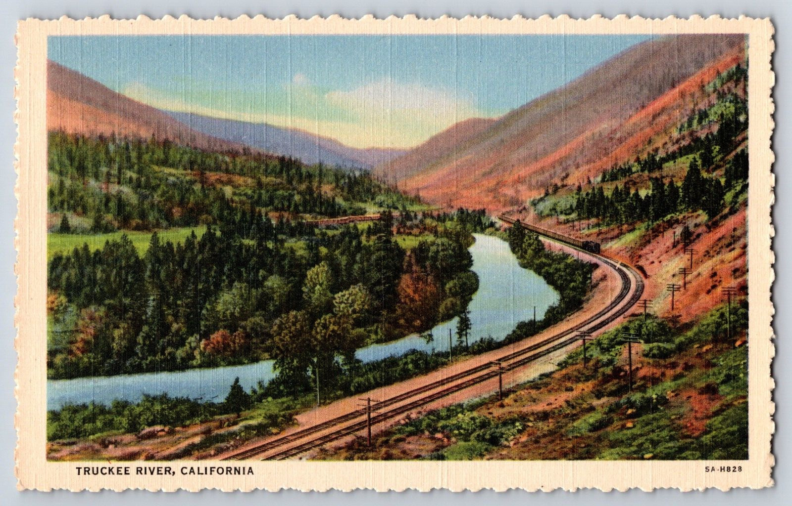 Truckee River, California CA Overland Route Vintage Railroad Linen Postcard