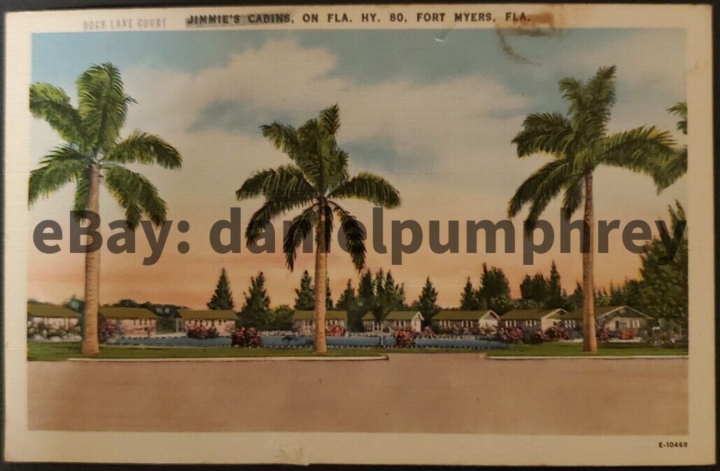 Rock Lake Court Jimmie's Cabins, On Fla HY 80, Fort Myers, FLA vintage postcard