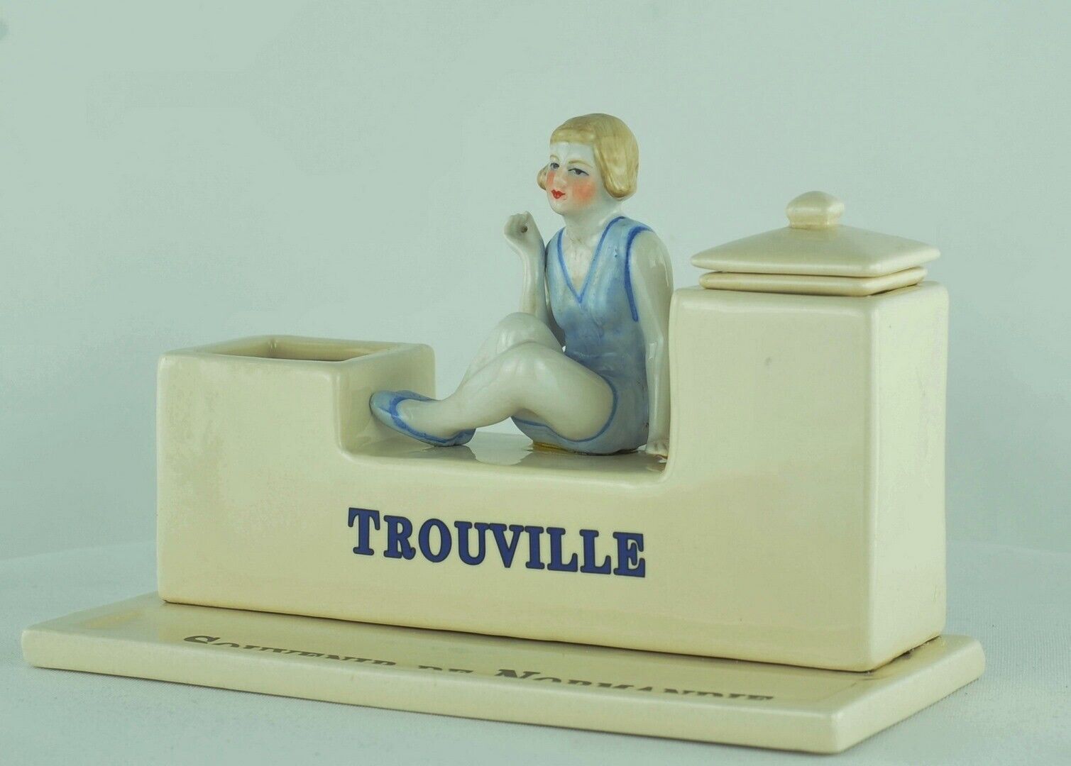 Art Deco Style Inkwell Writing case Figurine Bathing Beauty Trouville Art Nouvea