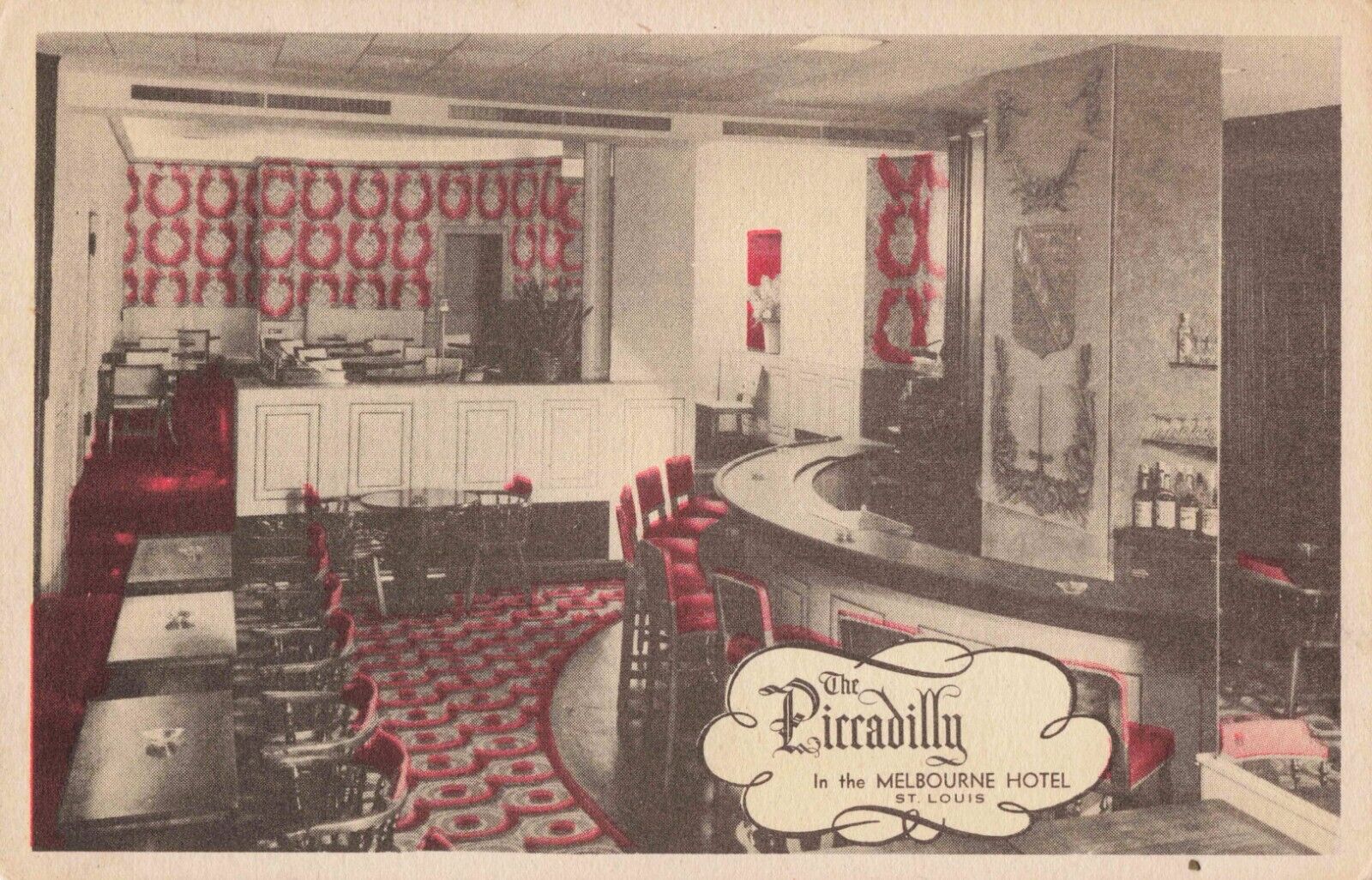 The Piccadilly Bar Melbourne Hotel St. Louis Missouri MO c1930 Postcard