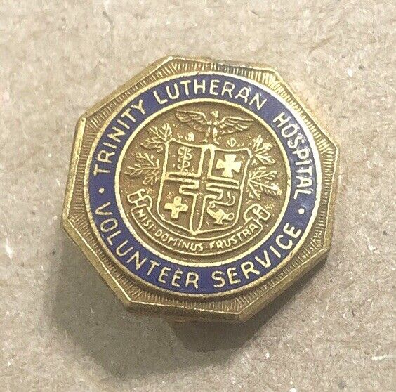 Vintage Trinity Lutheran Hospital Volunteer Service Metal & Enamel Pin EUC