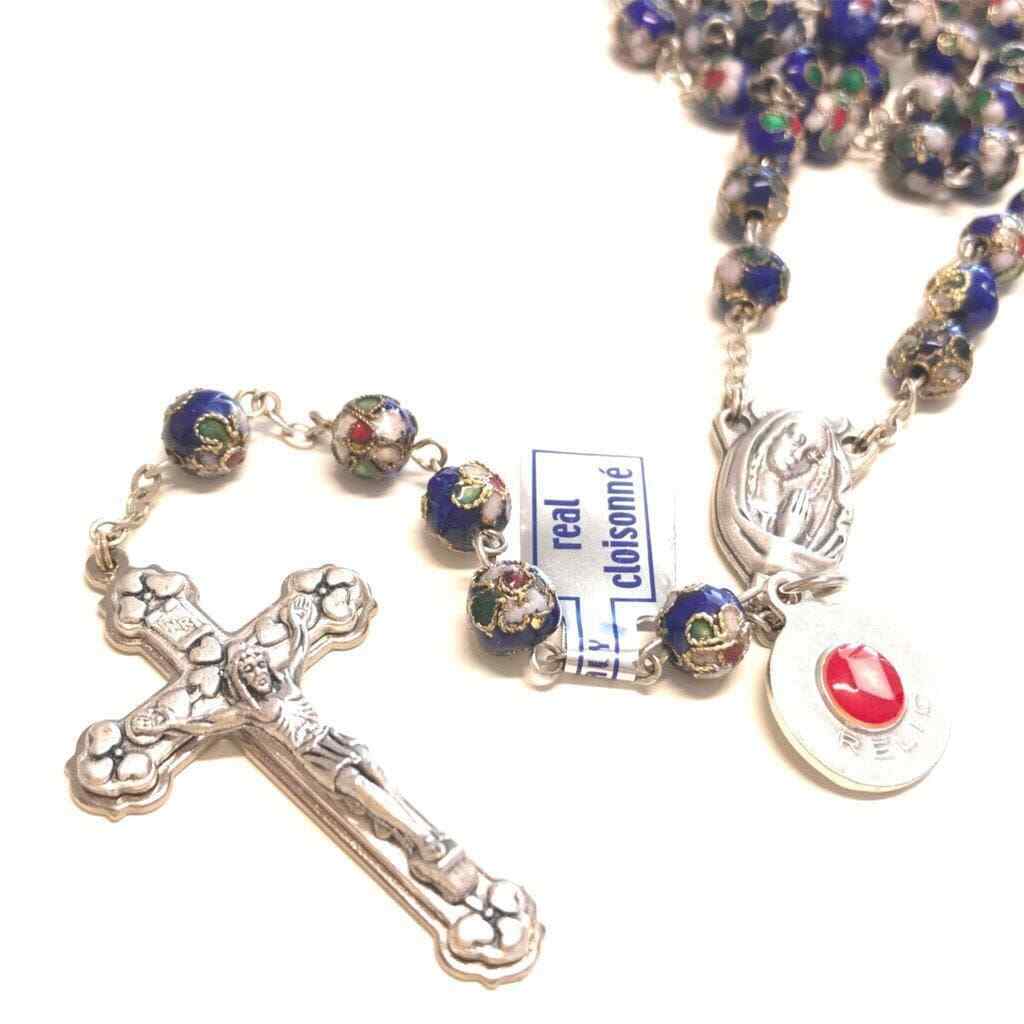 Blue Cloisonne Rosary - St.John Paul II w/ Ex-Indumentis Relic Medal -Blessed