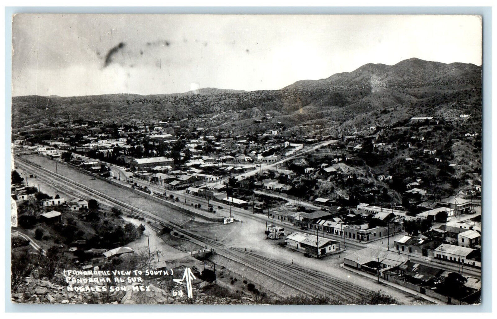 c1920's Panoramic View to South Al Sur Nogales Sonora Mexico RPPC Photo Postcard