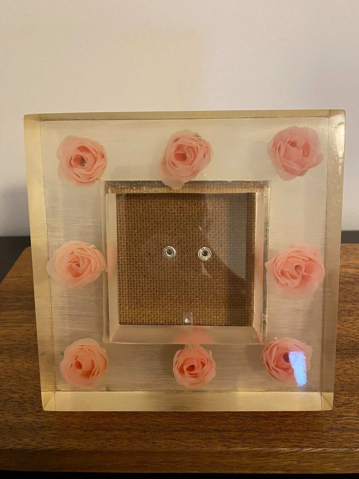 Lucite Square Clear Picture Frame with Pink Roses