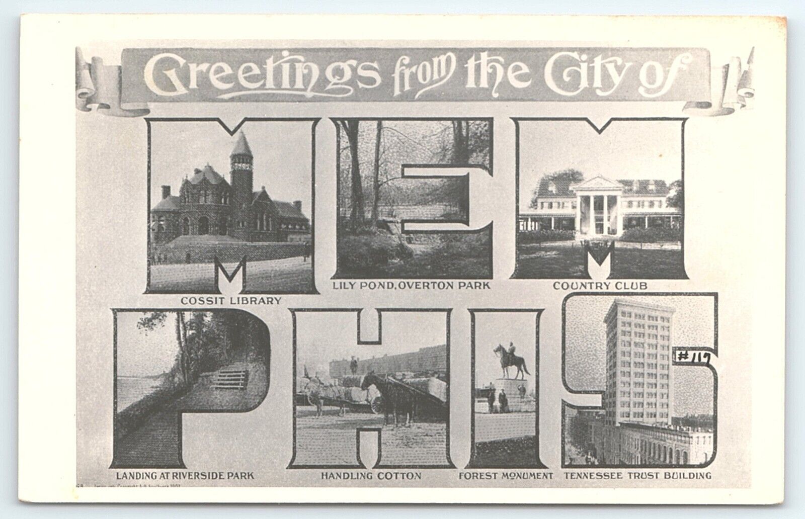 Postcard Greetings from the City of Memphis Tennessee Black White Large Letter