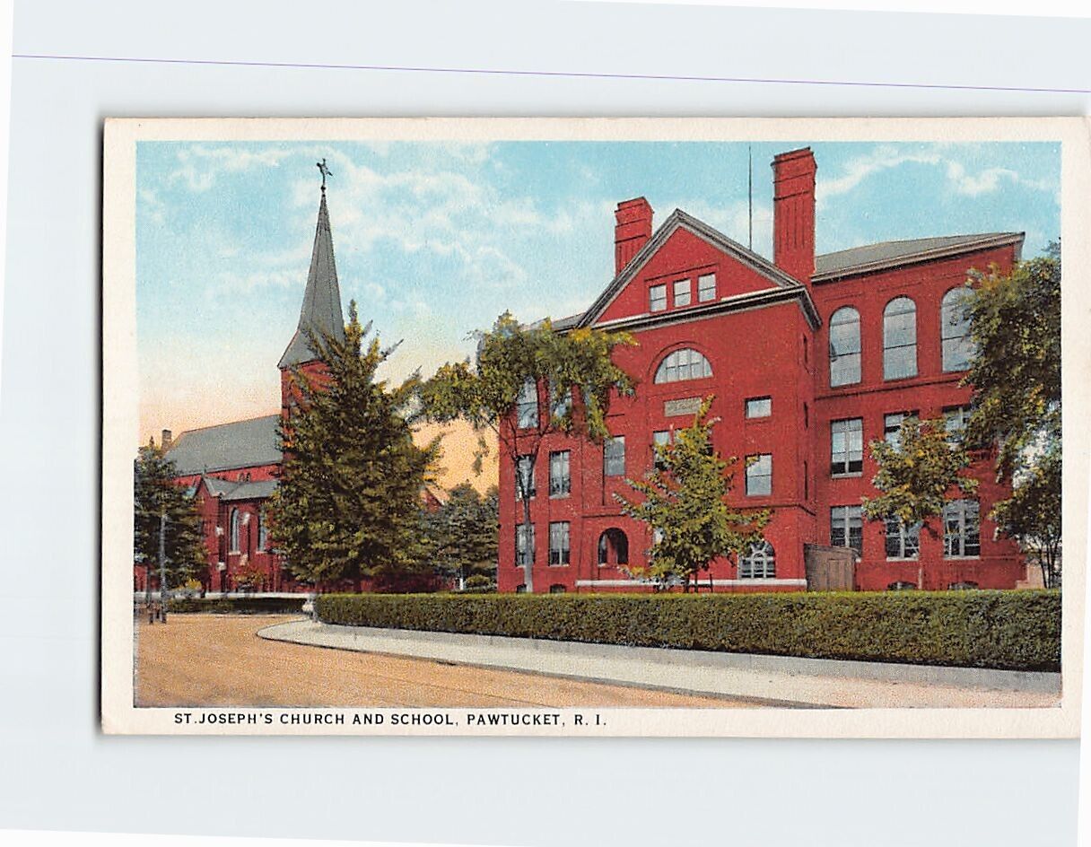 Postcard Saint Joseph\'s Church and School Pawtucket Rhode Island