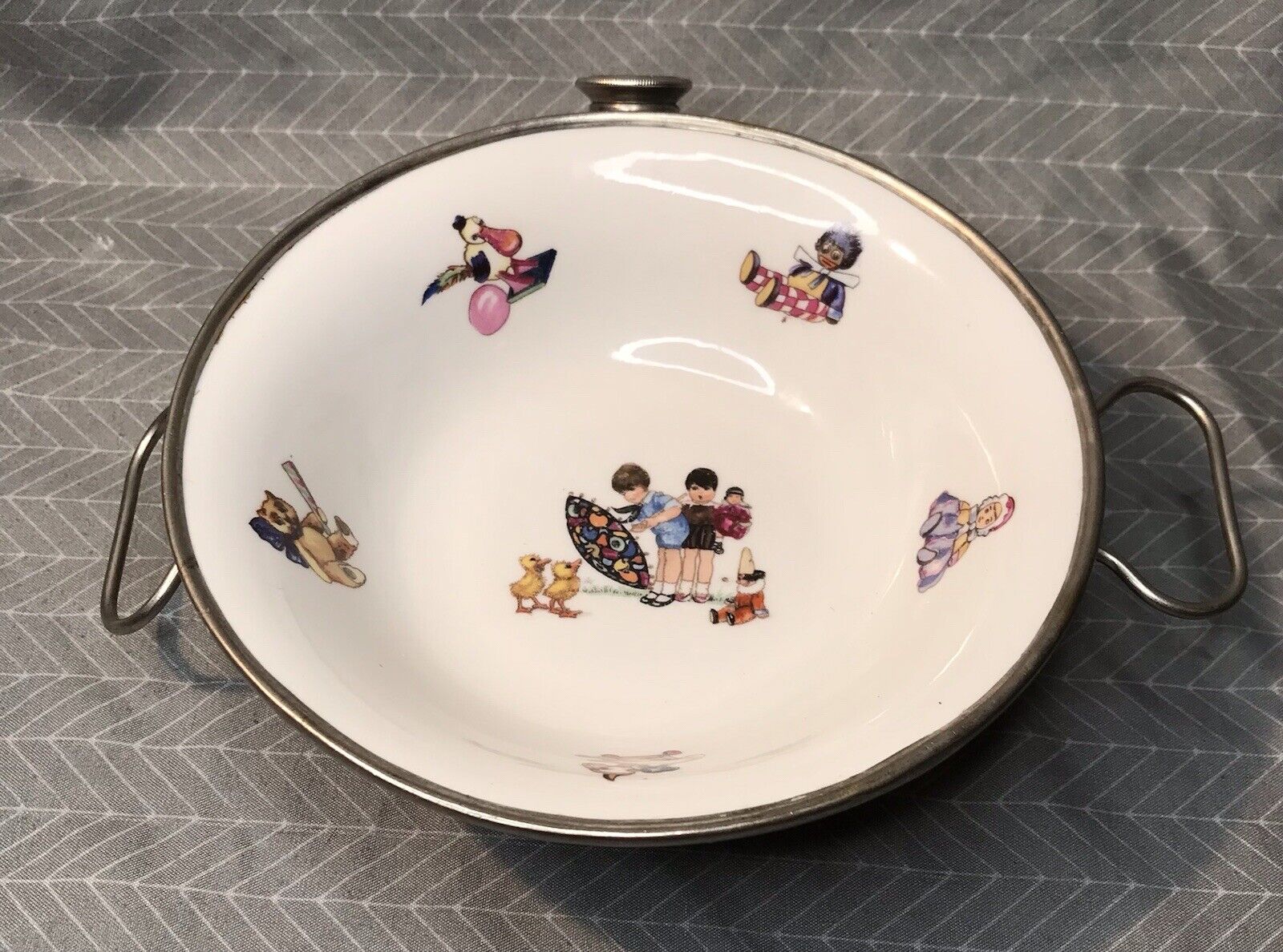 Vintage Childs Heated Bowl Porcelain Metal Germany 