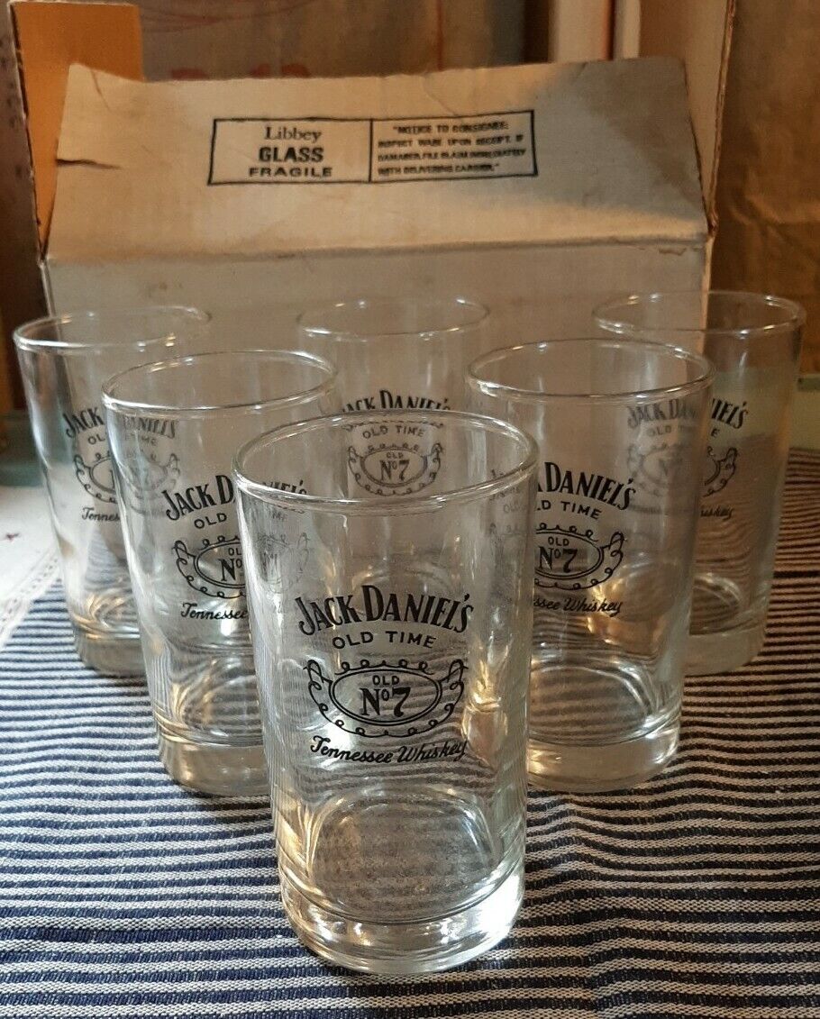 Set Of 6 Vintage LIBBEY Jack Daniels Old Time No 7 Barware Cocktail Glasses 12oz