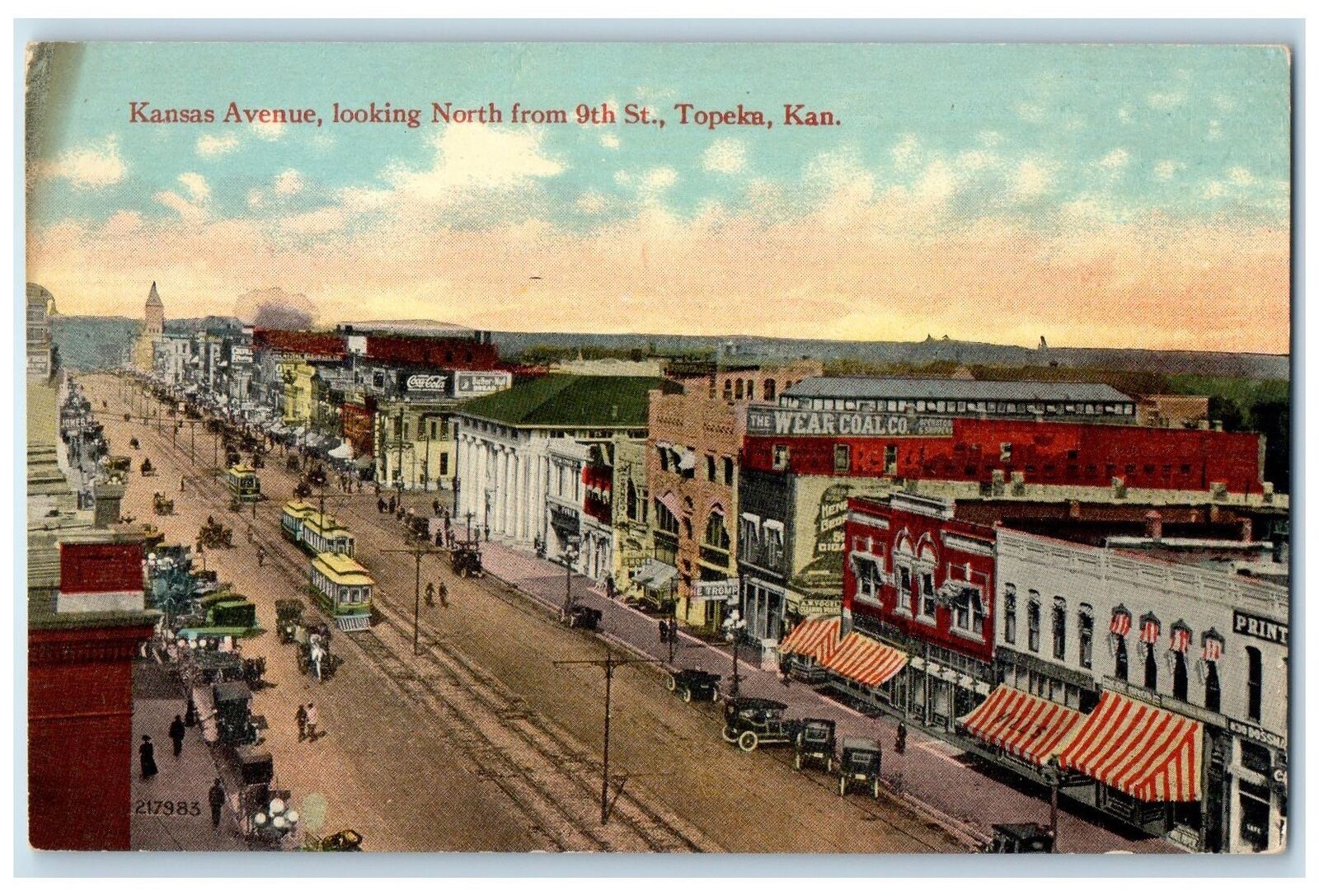 c1910s Kansas Avenue Looking North From 9th Street Topeka Kansas KS Postcard