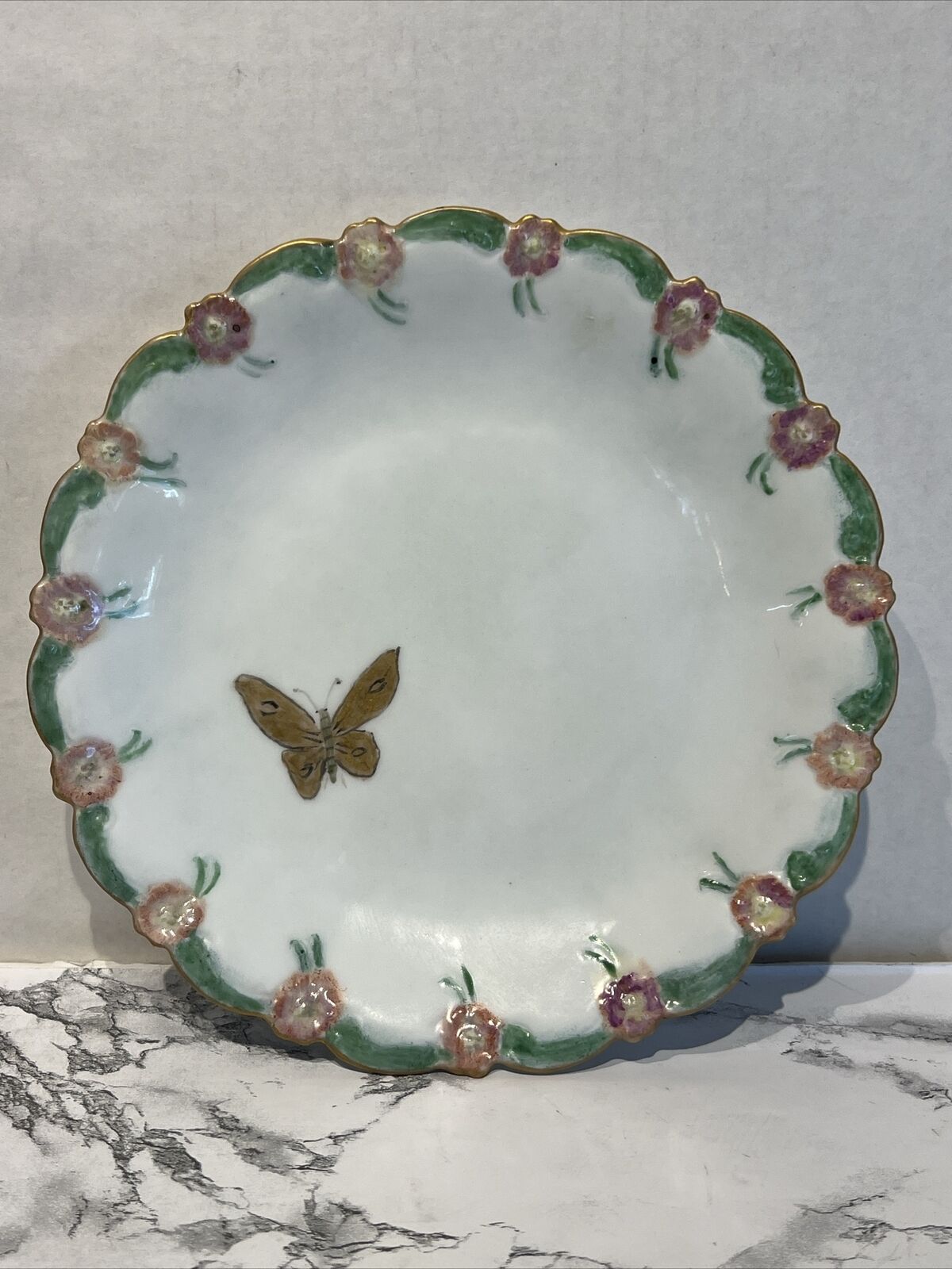 Vintage Limoges France Plate Butterfly Decor 8.5” Unique Hand painted Oddity