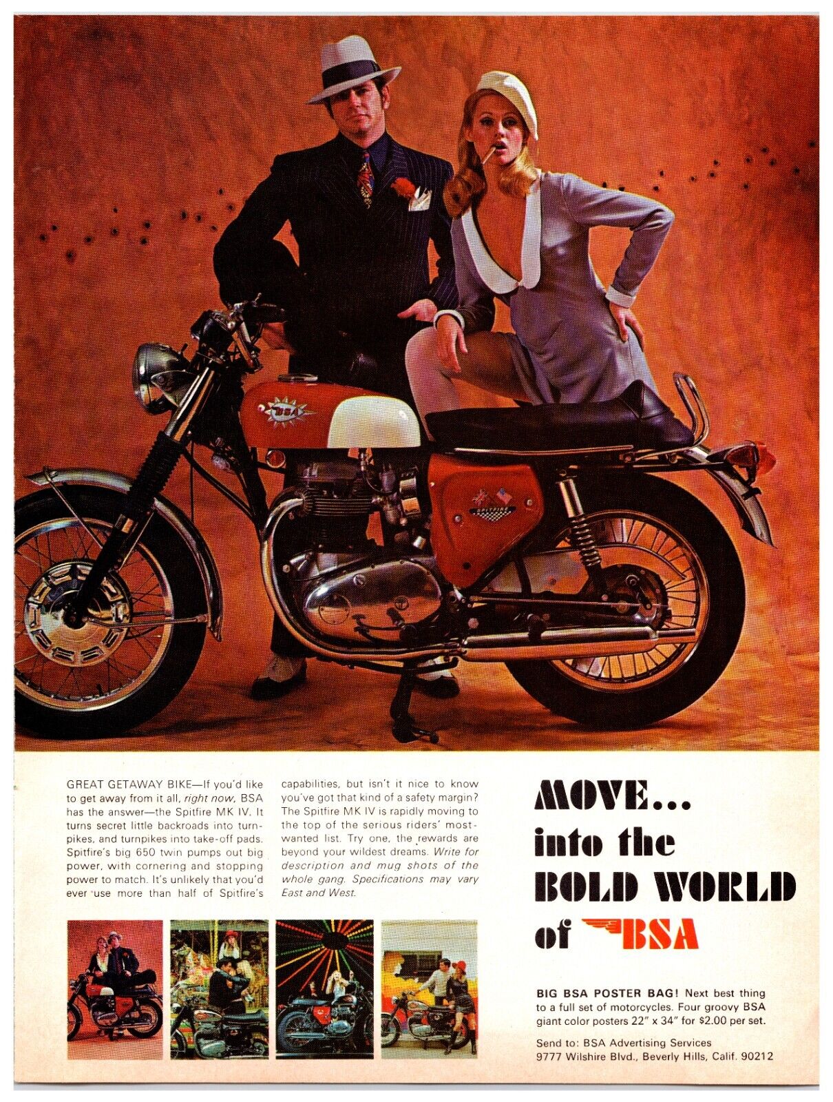 Vintage Original - 1968 BSA Spitfire Motorcycle Original Print Ad (8x11)