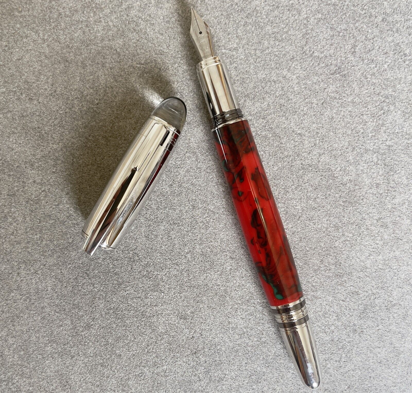 Deluxe Crystal Head S.Walker Series Blood Red + Steel Color Fountain Pen #6