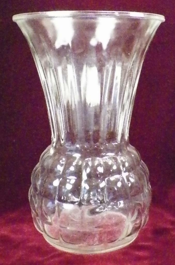 Depression Glass Vase Waffle Rib Clear Ruffled Top Large Vintage Nice Condition