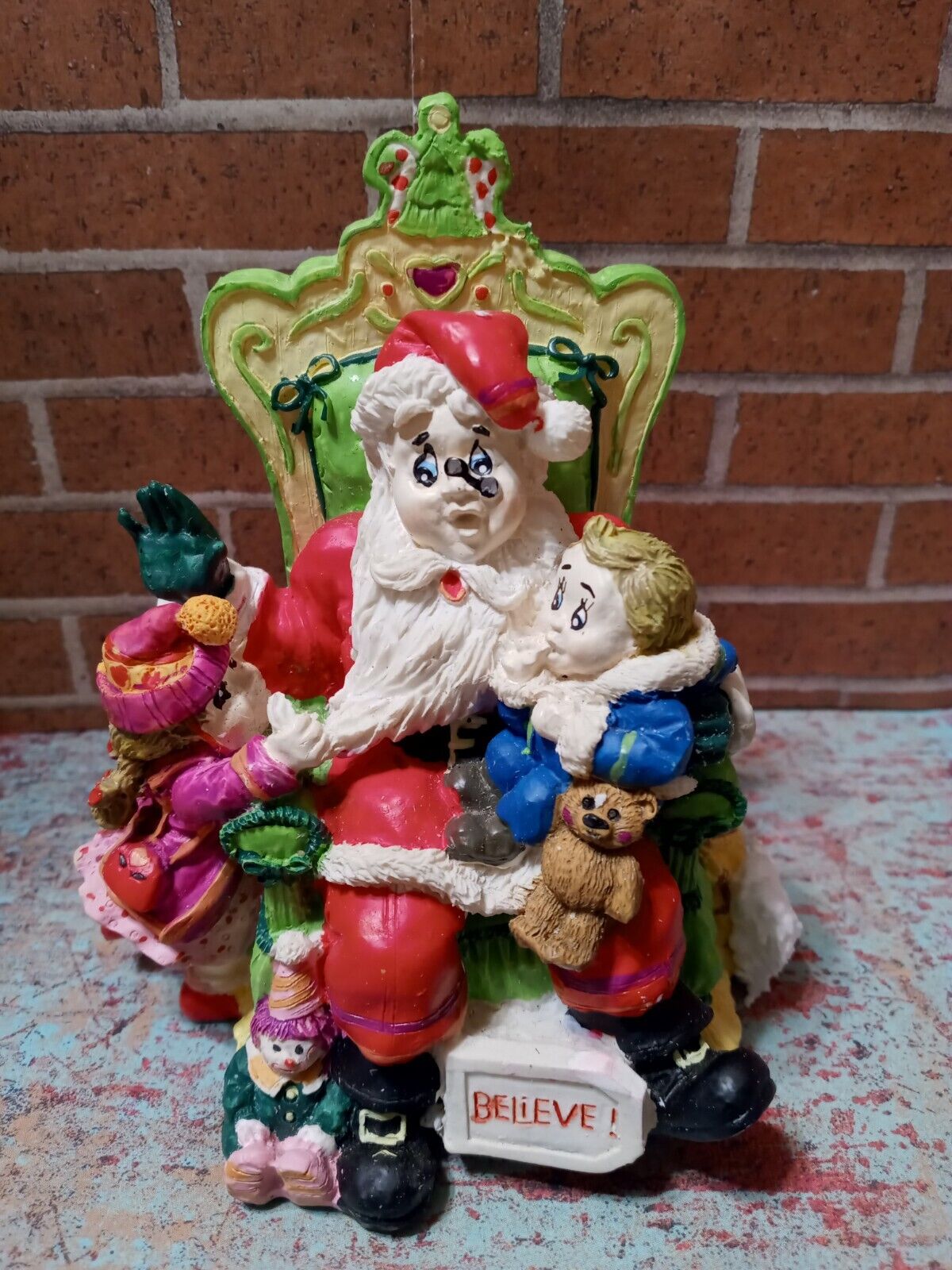 VTG 1994 Santa Surprise Figurine Handcrafted Cold Cast Porcelain 