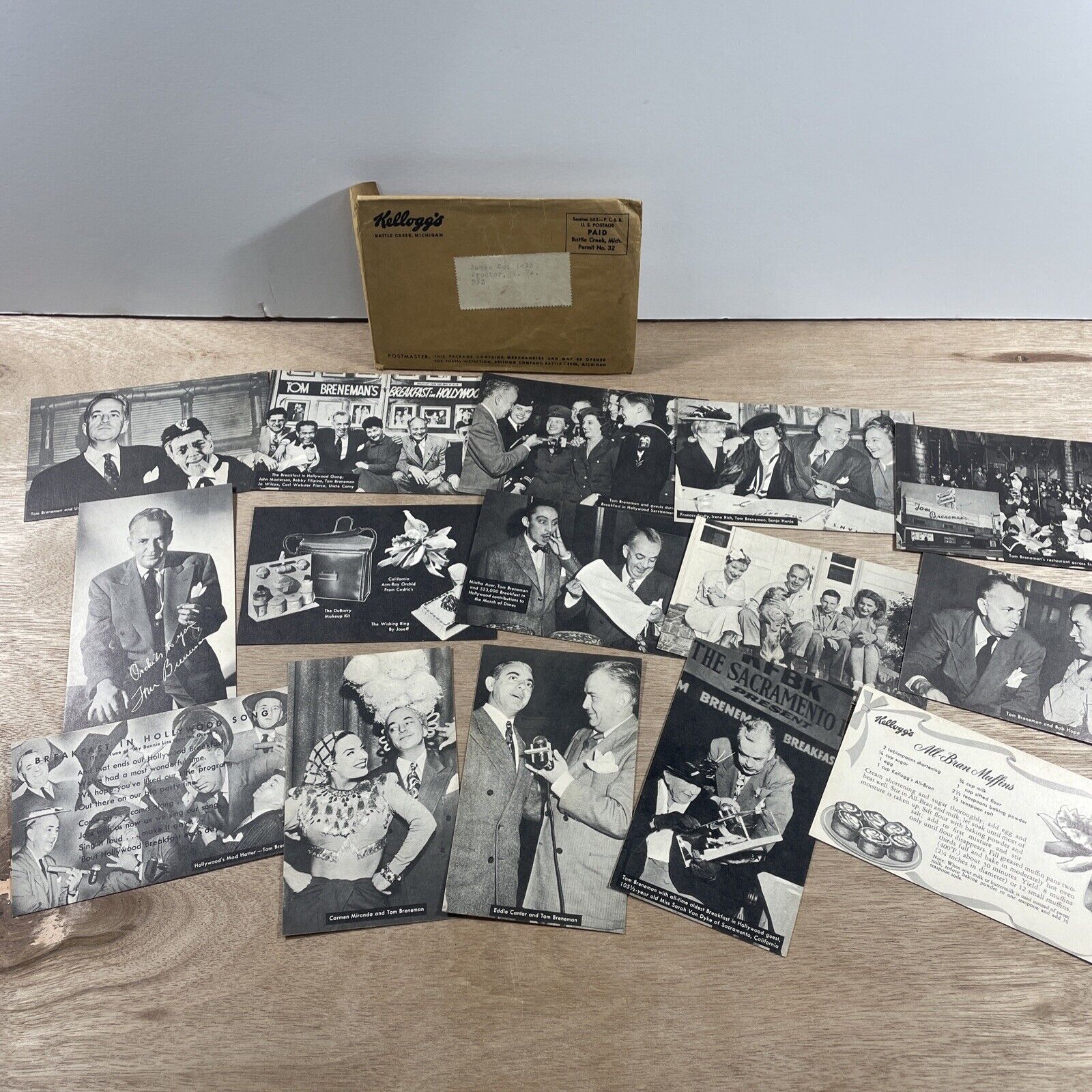 Complete Set 15 TOM BRENEMAN\'S BREAKFAST IN HOLLYWOOD Kellogg’s Postcards 1945
