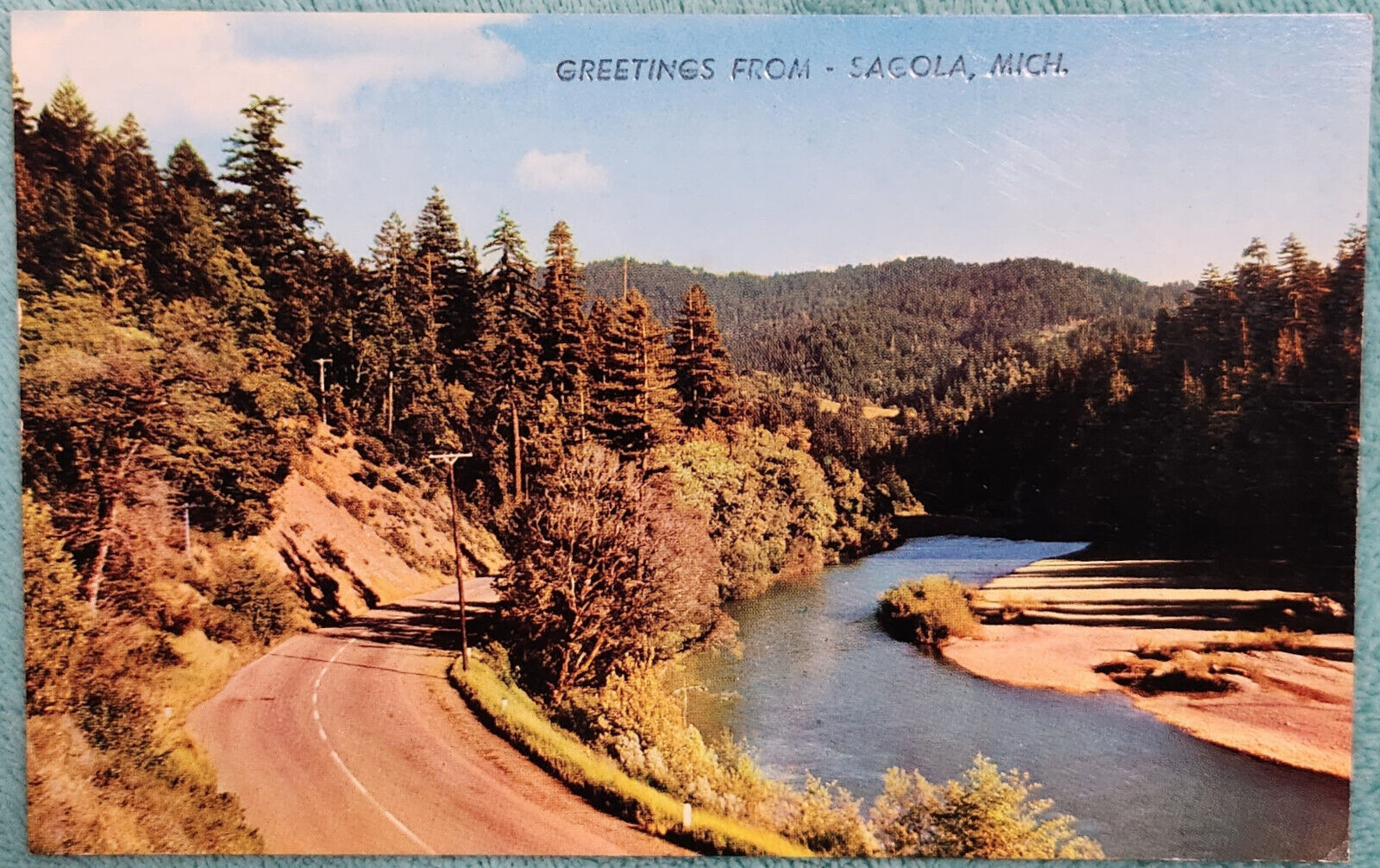 Greetings From Sagola Michigan Riverbend 1960\'s Unused Vintage Postcard