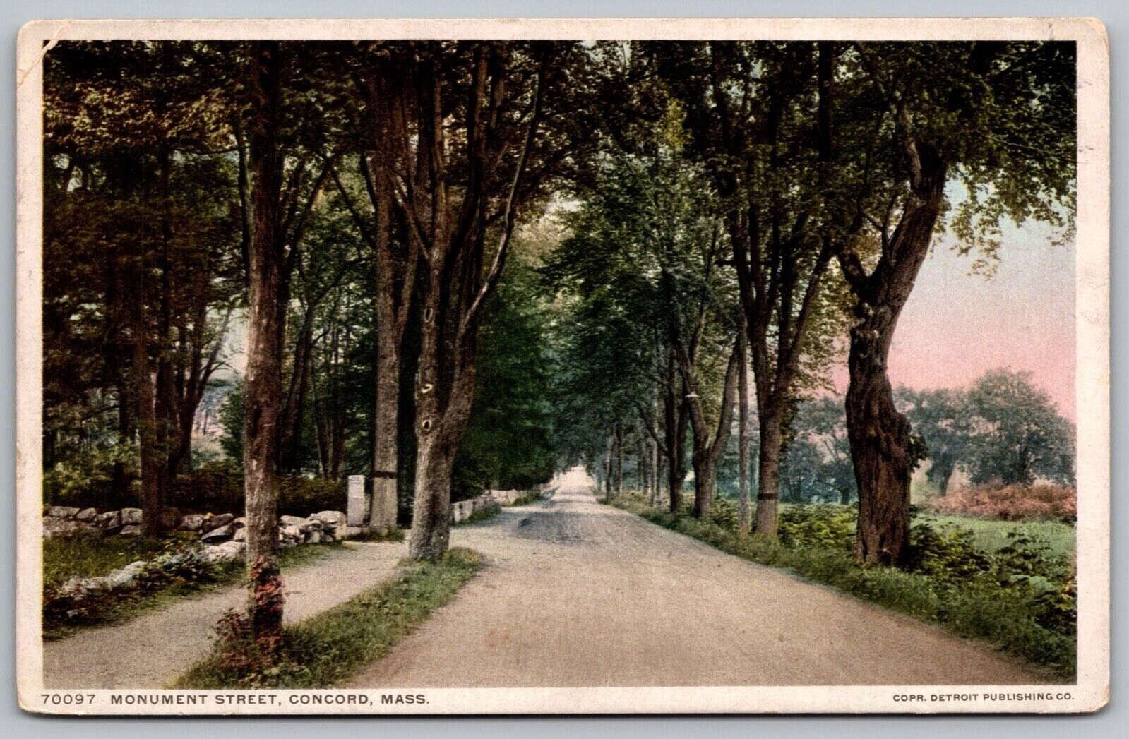 Monument Street View Concord Massachusetts Country Road Vintage Mass Postcard