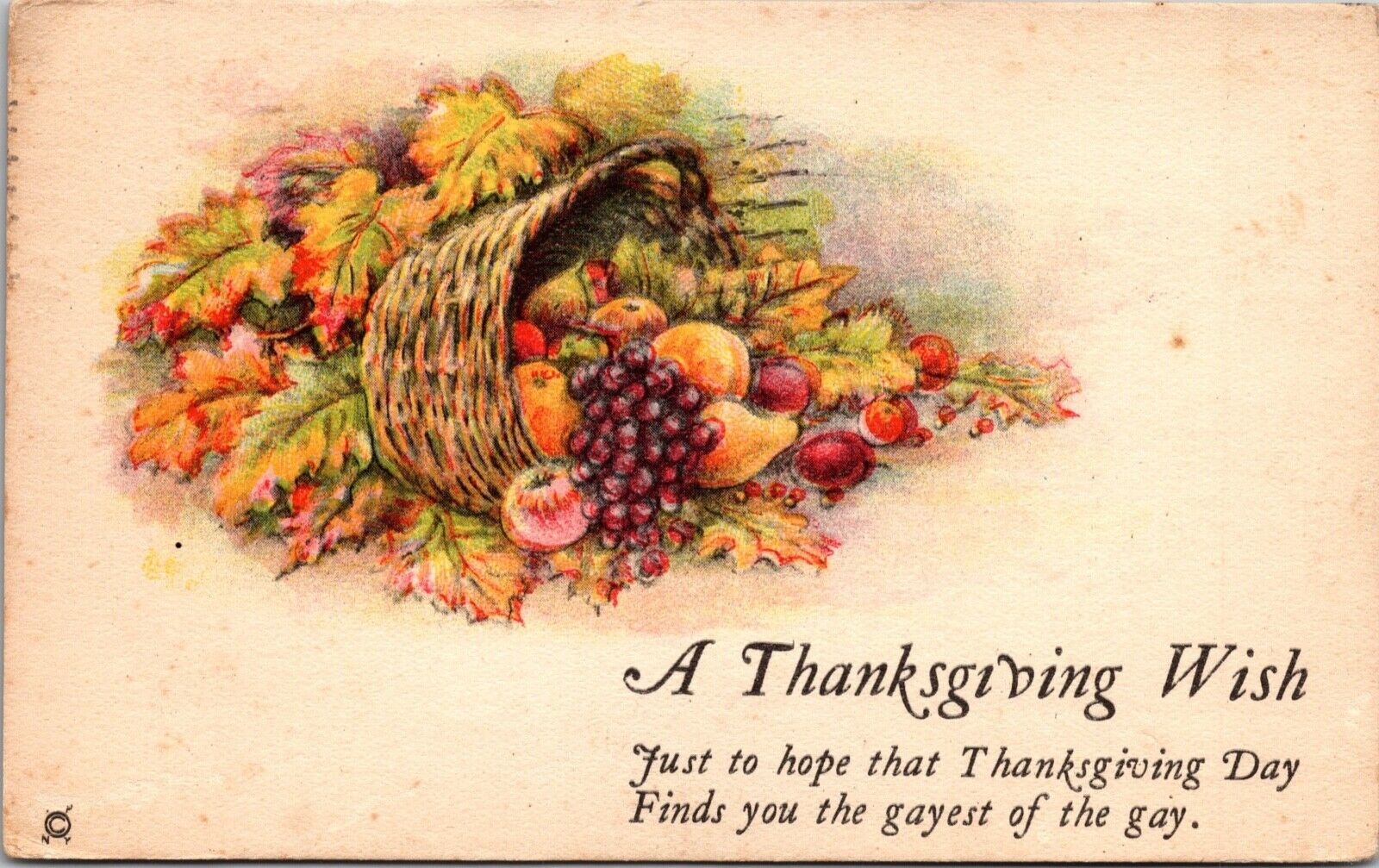 Thanksgiving Wish Harvest Basket Fruit Leaves  P.U. 1924 (Z326)