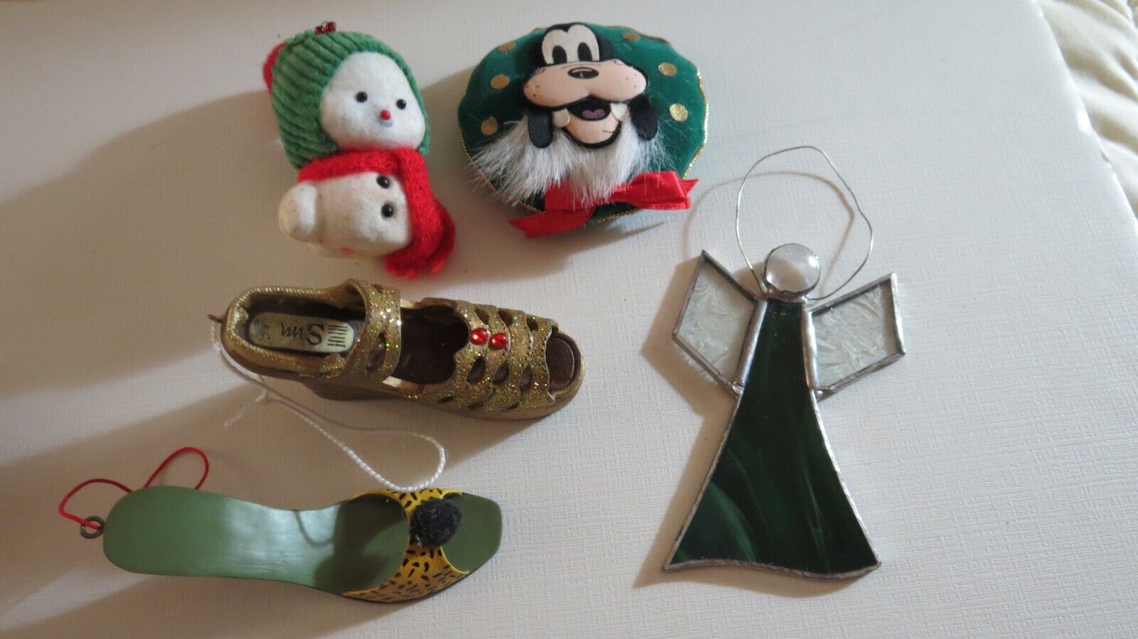 Lot of 5 Vintage Christmas Ornaments Shoe Disney Goofy Snowman Angel Holiday