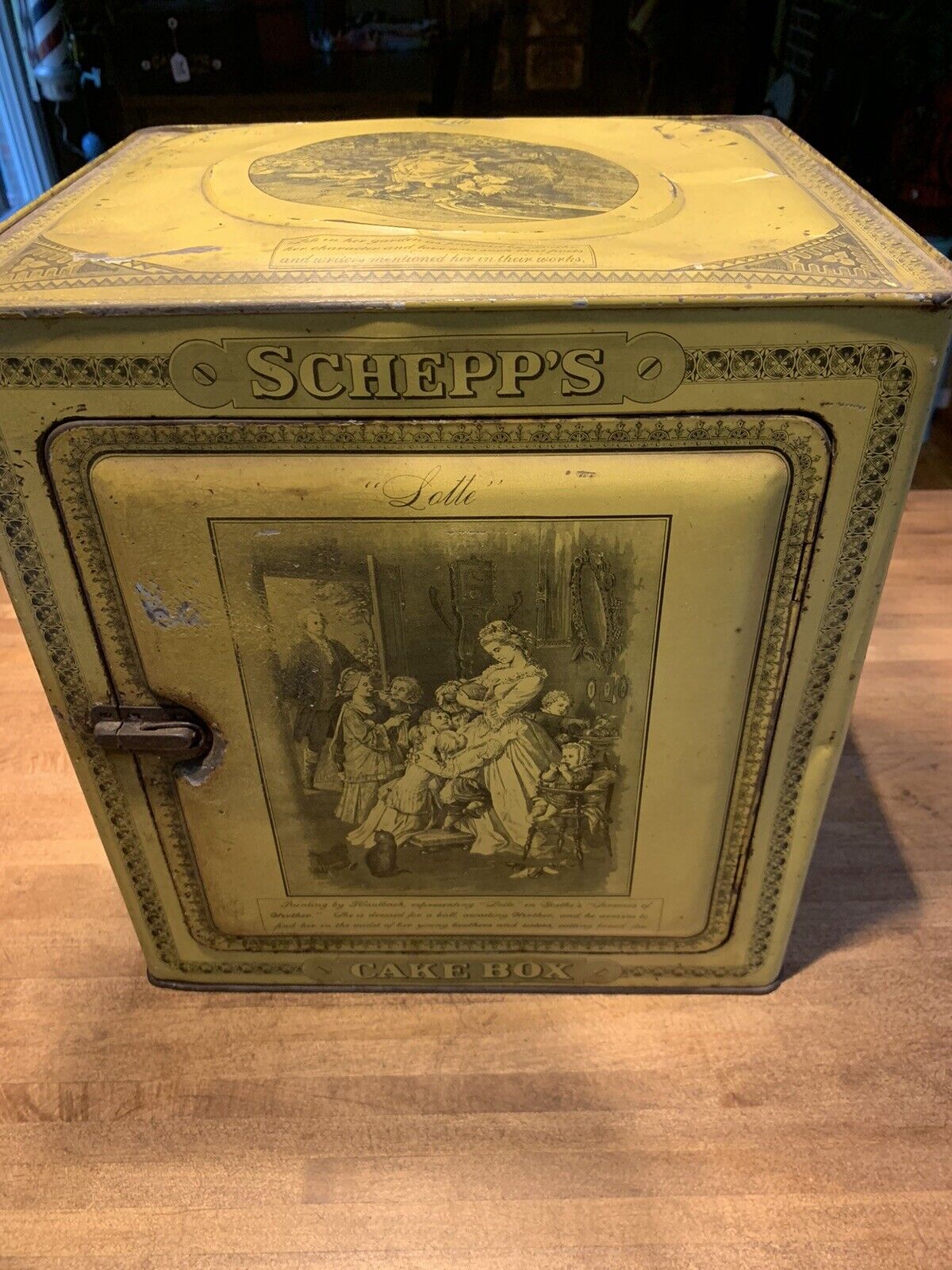 Antique Schepp’s Cake Box - Mustard - Coconut - Lithograph- Kitchen - Farm