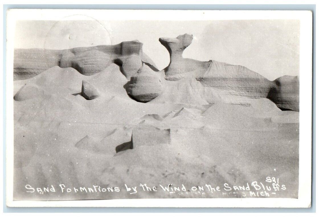1939 Sand Formations By Wind On Sand Bluffs Mears MI RPPC Photo Postcard