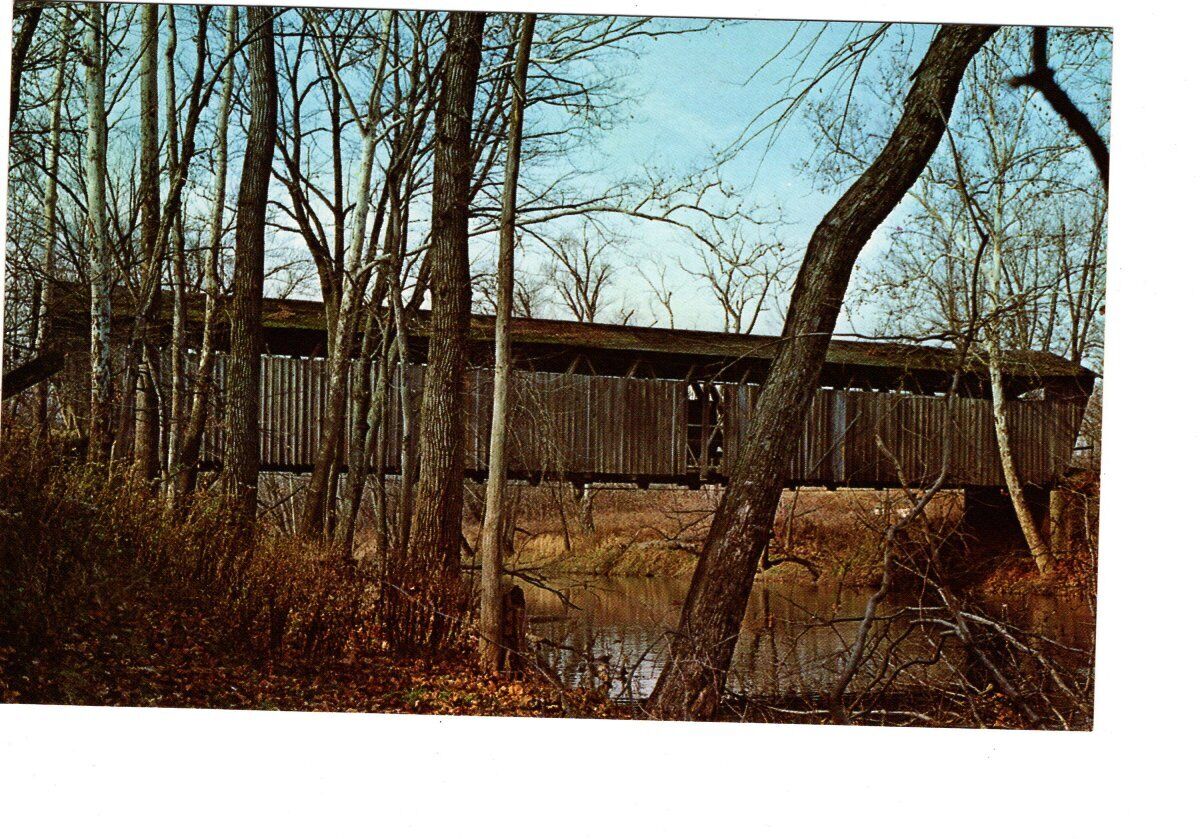 Vintage Carroll County Indiana Lancaster Covered Bridge Unposted Postcard #489