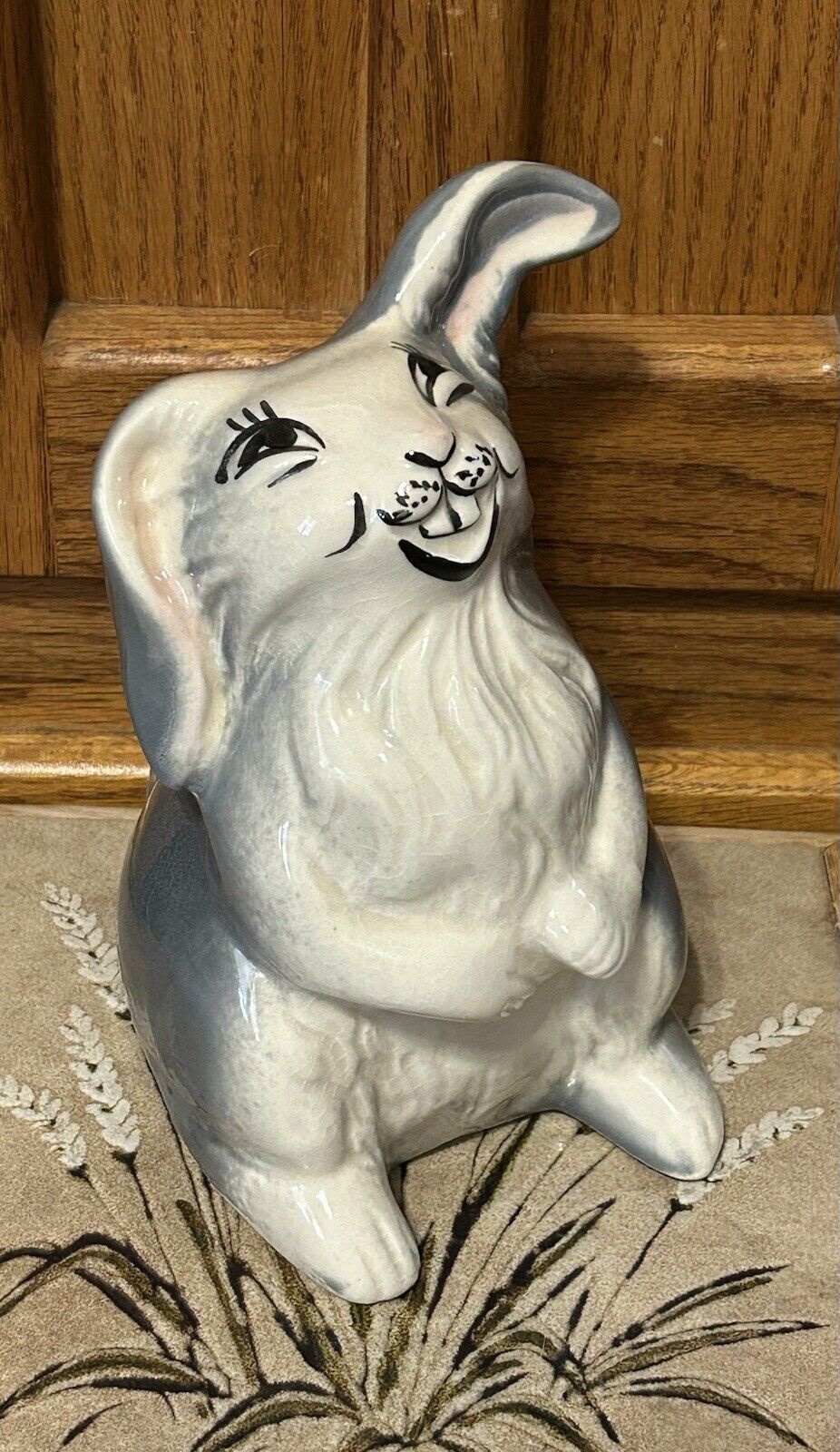 Vintage Marked Horton Ceramics Gray  Bunny Rabbit Planter Gray & White 7\