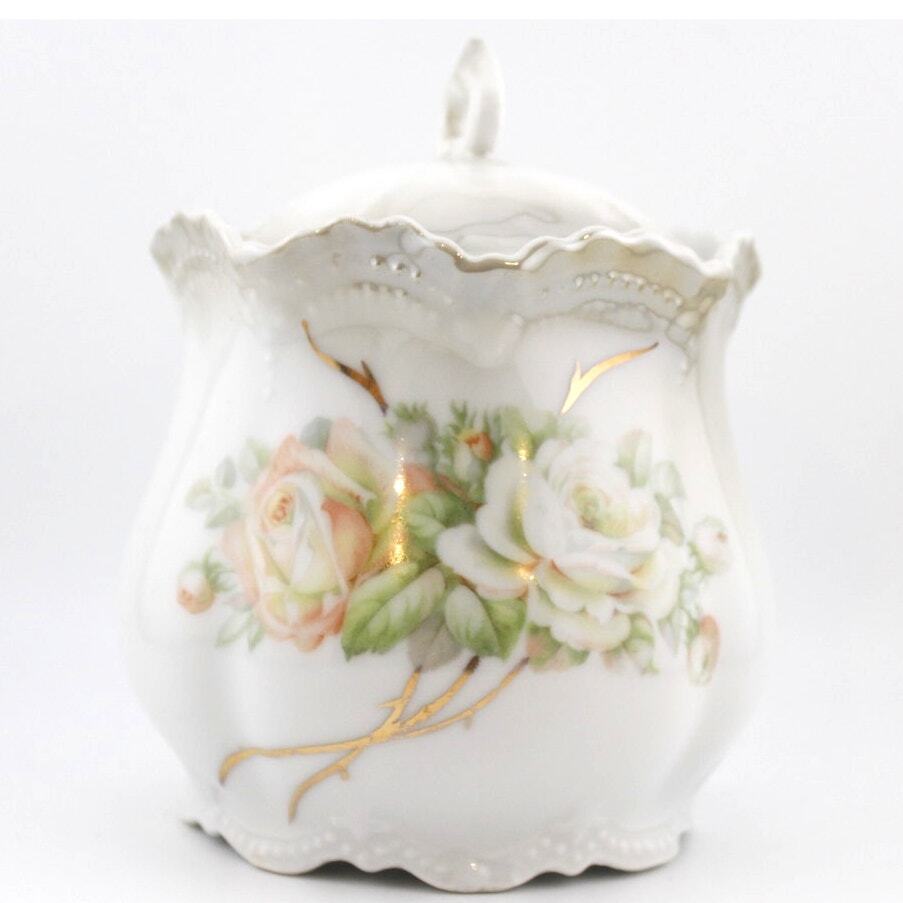 Antique Porcelain Floral Jar with Lid