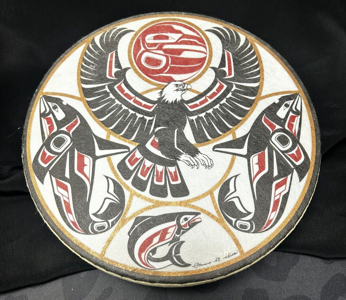 Vintage Northwest Coast Indian Haida Hand Drum Signed Clarence A. Wells 10\