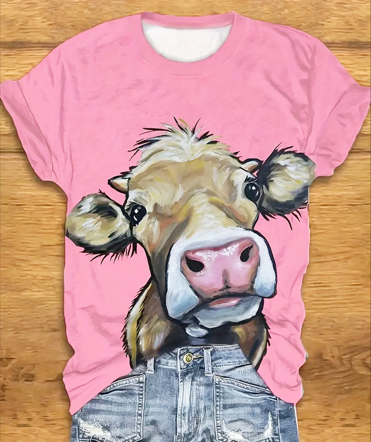 Lady\'s Moo Cow T-Shirt -Bright & Colorful w/Cartoon Heifer New SZ 8/10