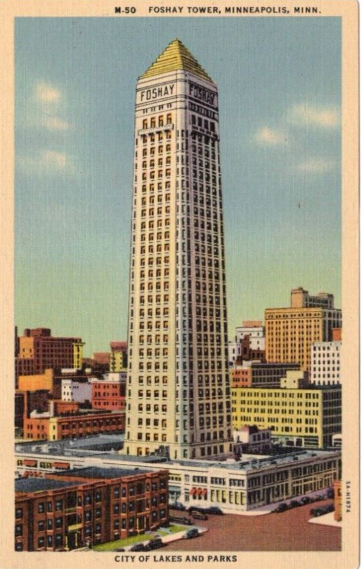Foshay Tower M-50 Minneapolis Minnesota City of Lakes and Parks Vintage Postcard