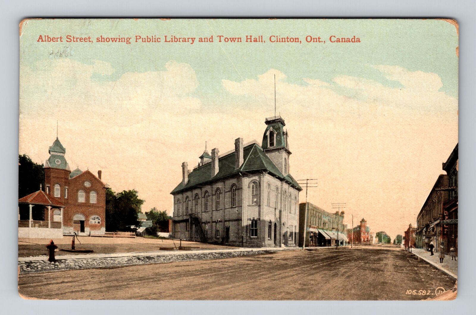 Clinton Canada, Albert Street, Public Library Town Hall Vintage c1925 Postcard