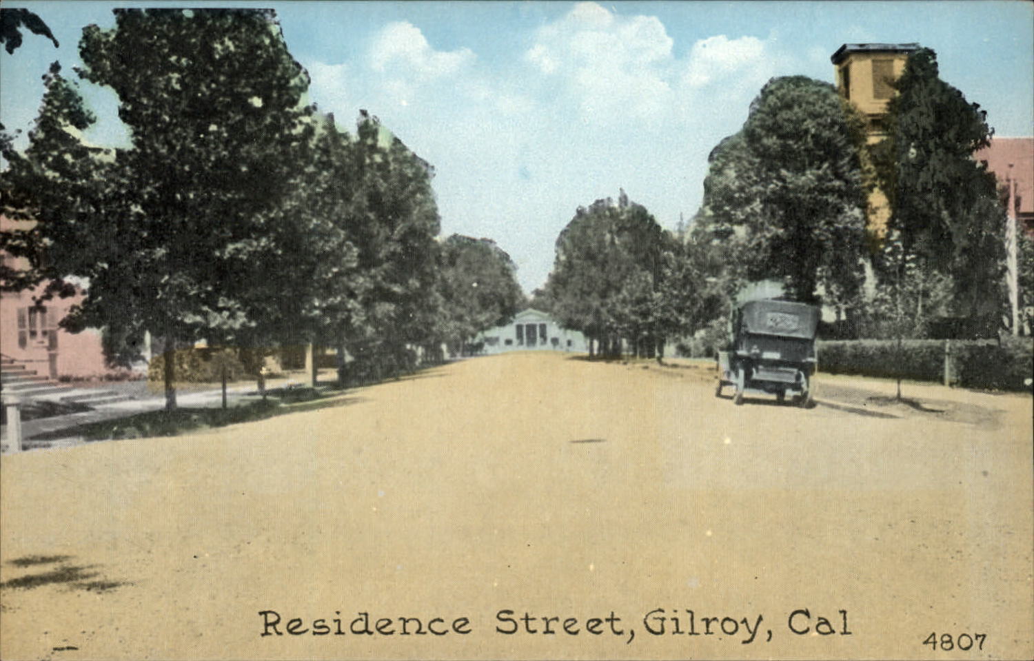 Residence street Gilroy California antique car ~ vintage postcard c1910 car