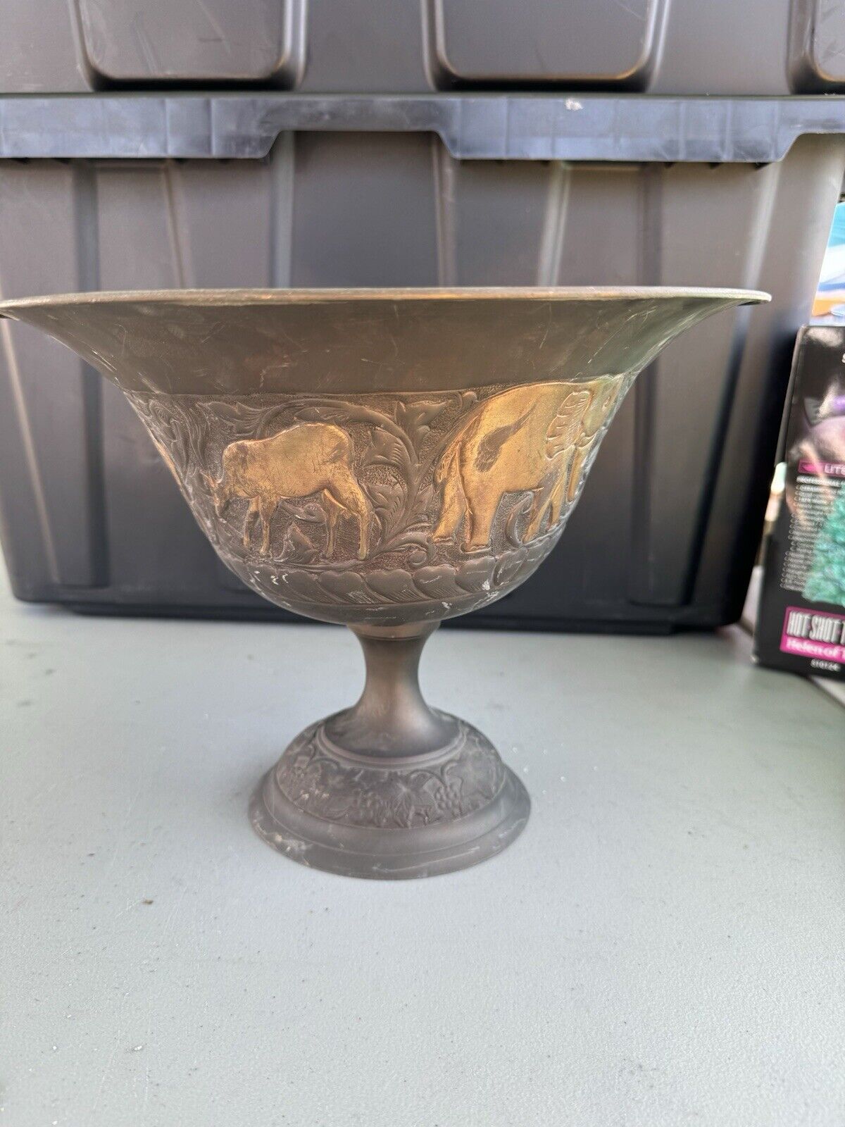 Antique Brass Vase Animal Design 