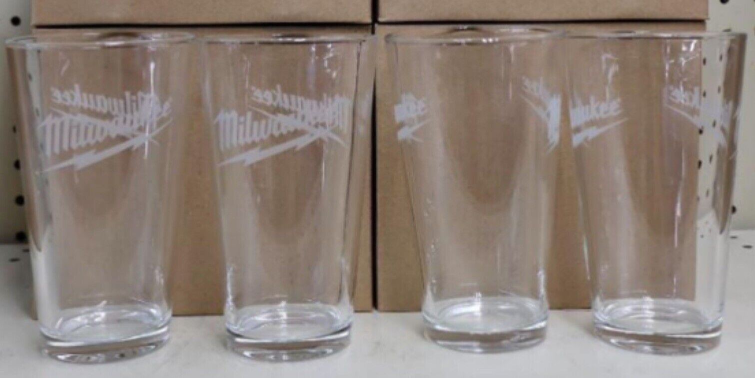 Milwaukee Tools Engraved Pint Glass Set of 4